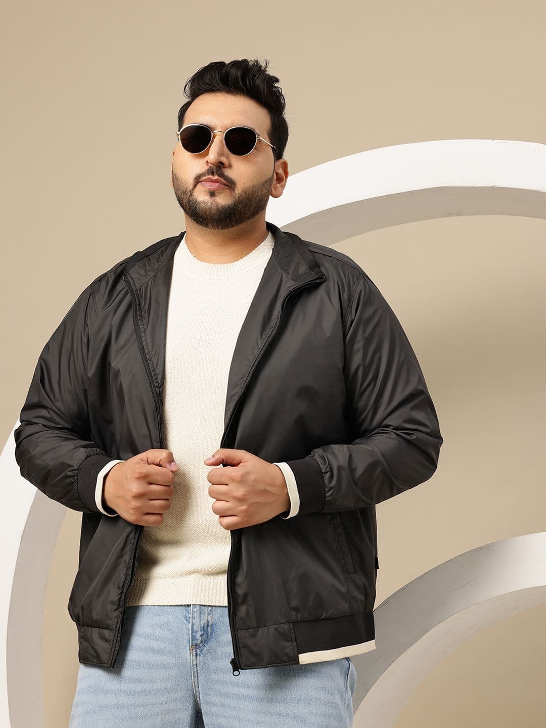Sztori Plus Size Mock Collar Bomber Jacket - view 1