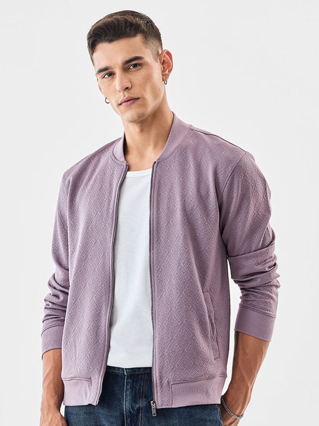 Snitch Men Lilac Textured Lightweight Bomber Jacket - view 1