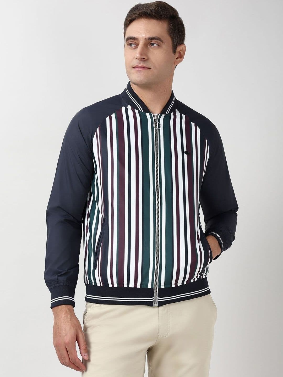Peter England Casuals Men Stand Collar Striped Bomber Jacket - view 1