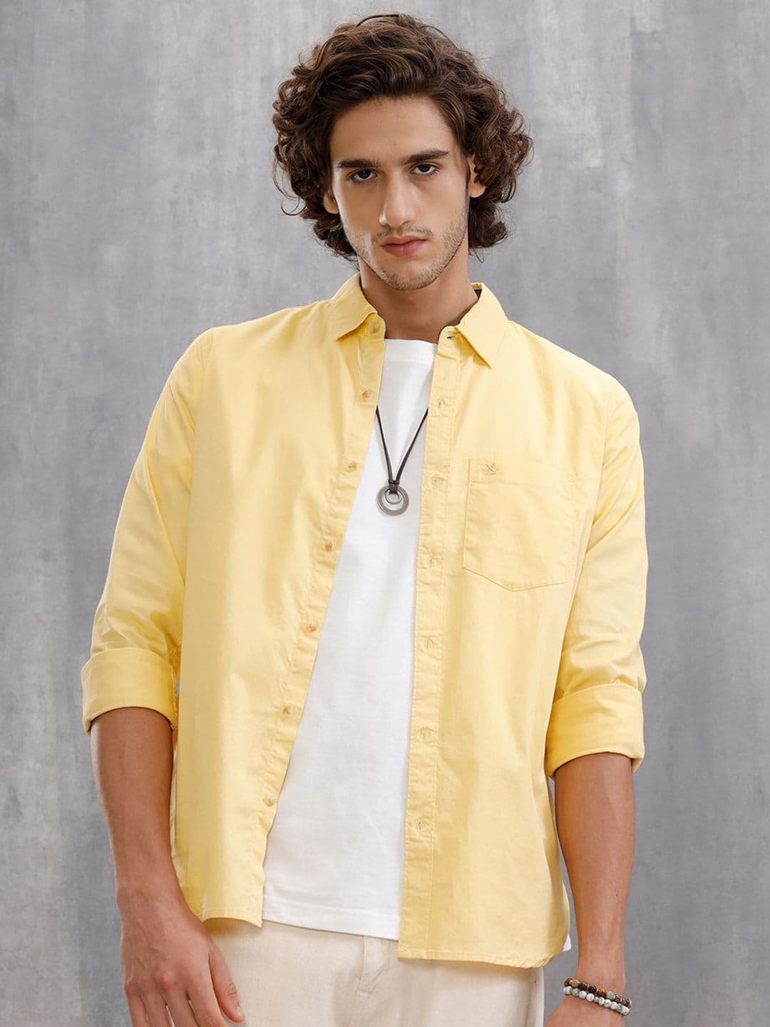 WROGN Men Solid Spread Collar Cotton Casual Shirt - view 1