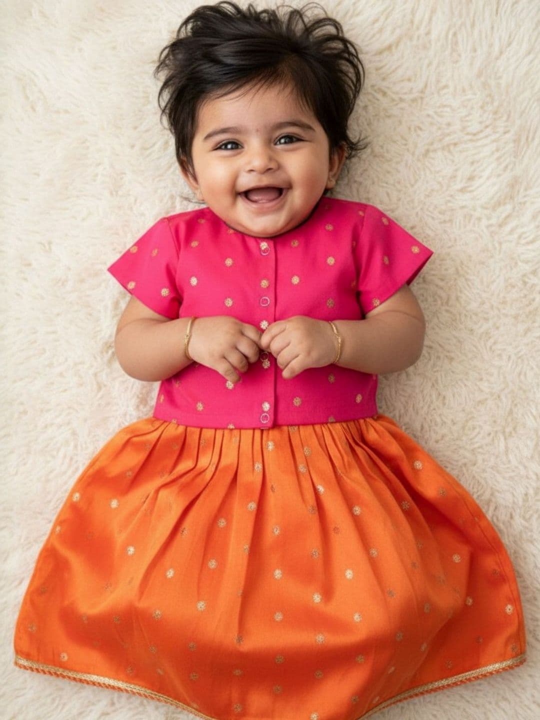 Sangria Baby Girl Orange Zari Lehenga and Pink Blouse Set - view 1