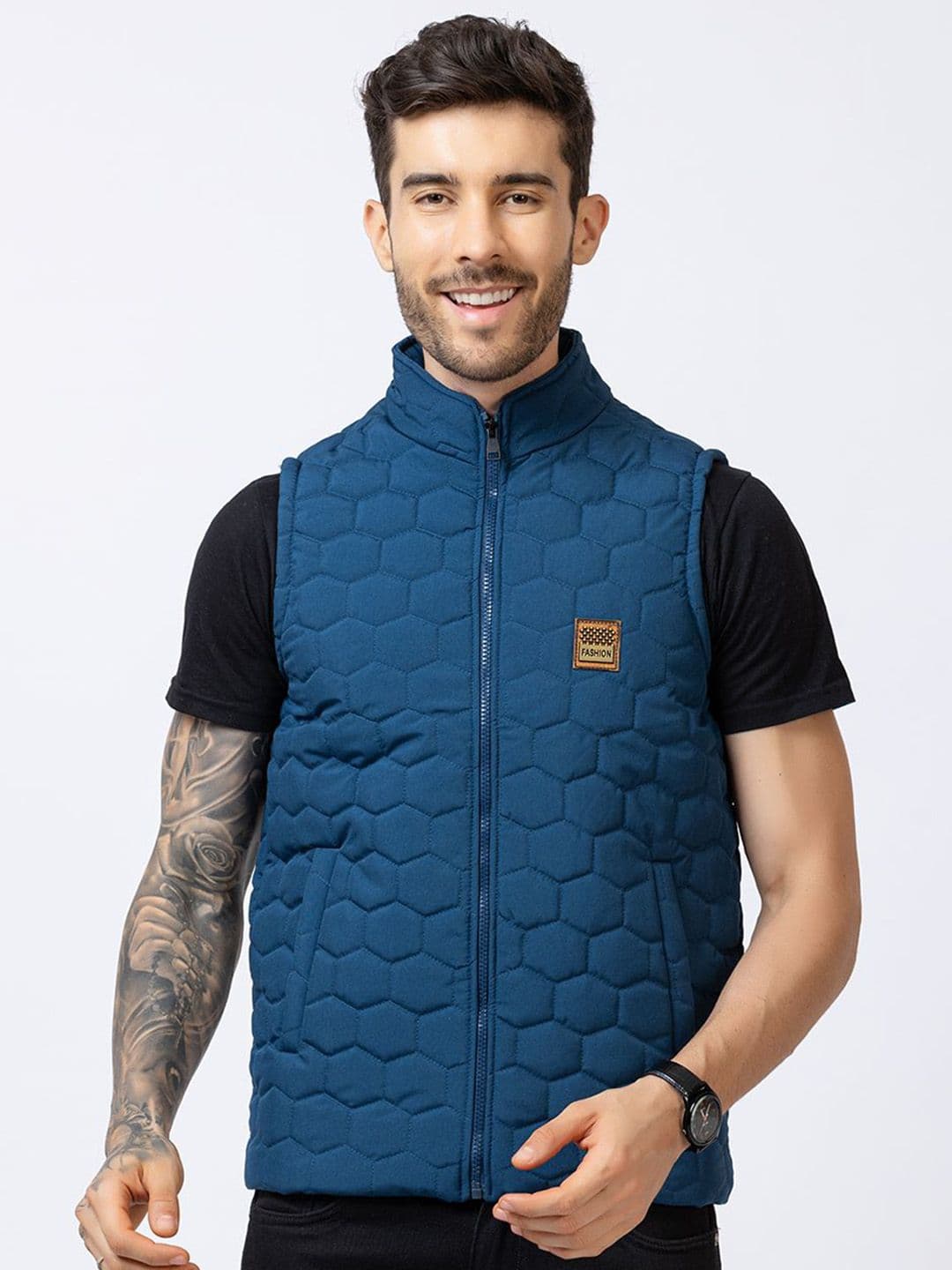 STYLOPLEX Men Teal Geometric Casual Gilet Jacket - view 1