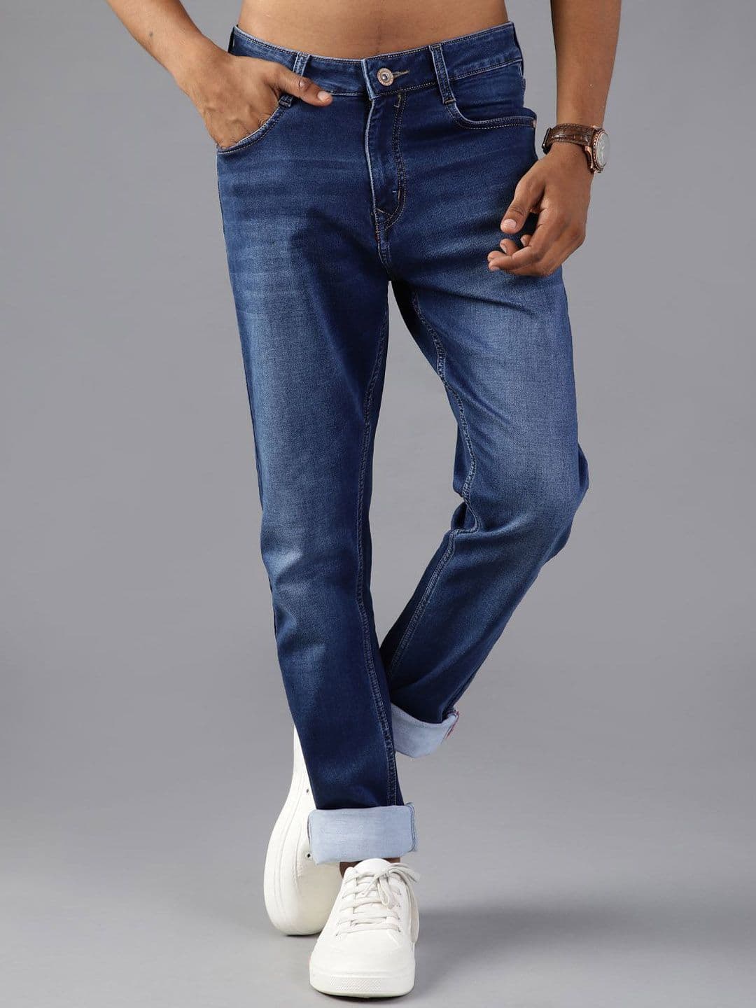 V-Mart Men Regular Fit Mid-Rise Light Fade Denim Stretchable Jeans - view 1