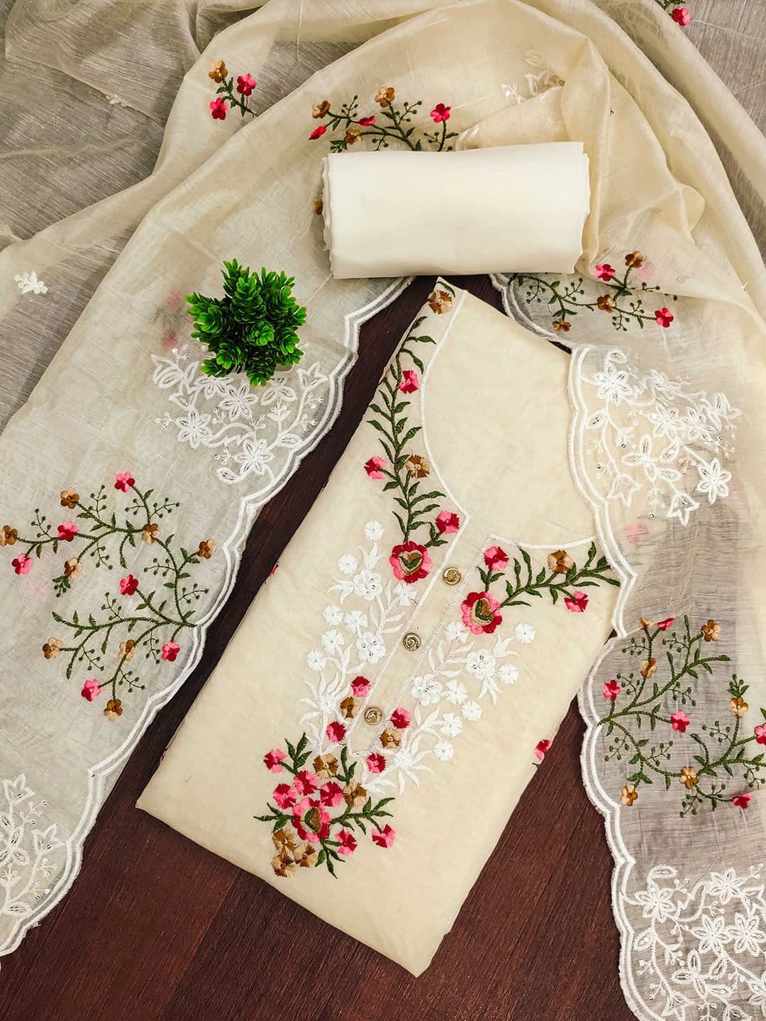SHADOW & SAINING Floral Embroidered Zari Unstitched Dress Material - view 1