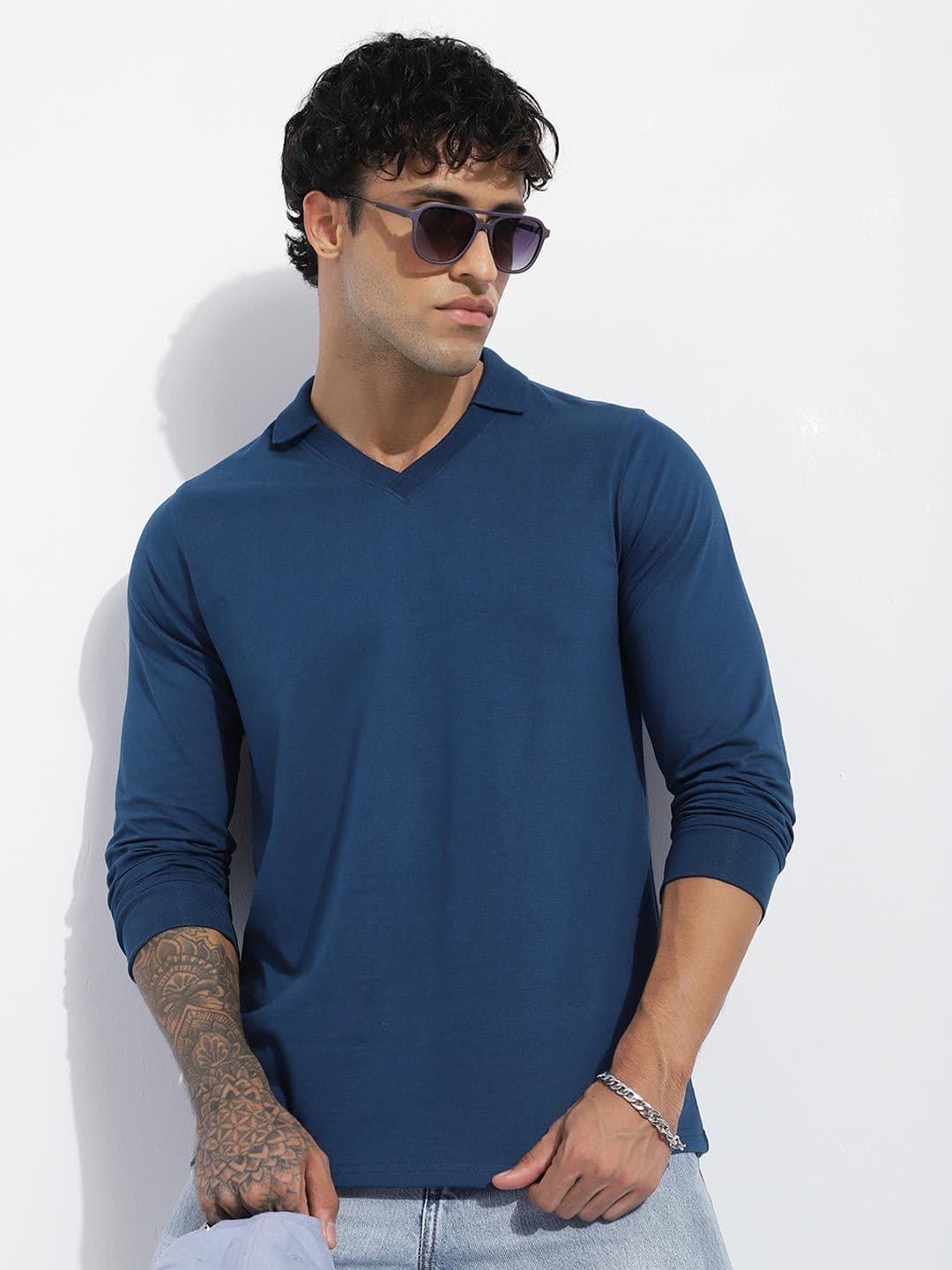 DILLINGER Men Regular Fit Long Sleeve Solid V-Neck Collar Tshirt - view 1