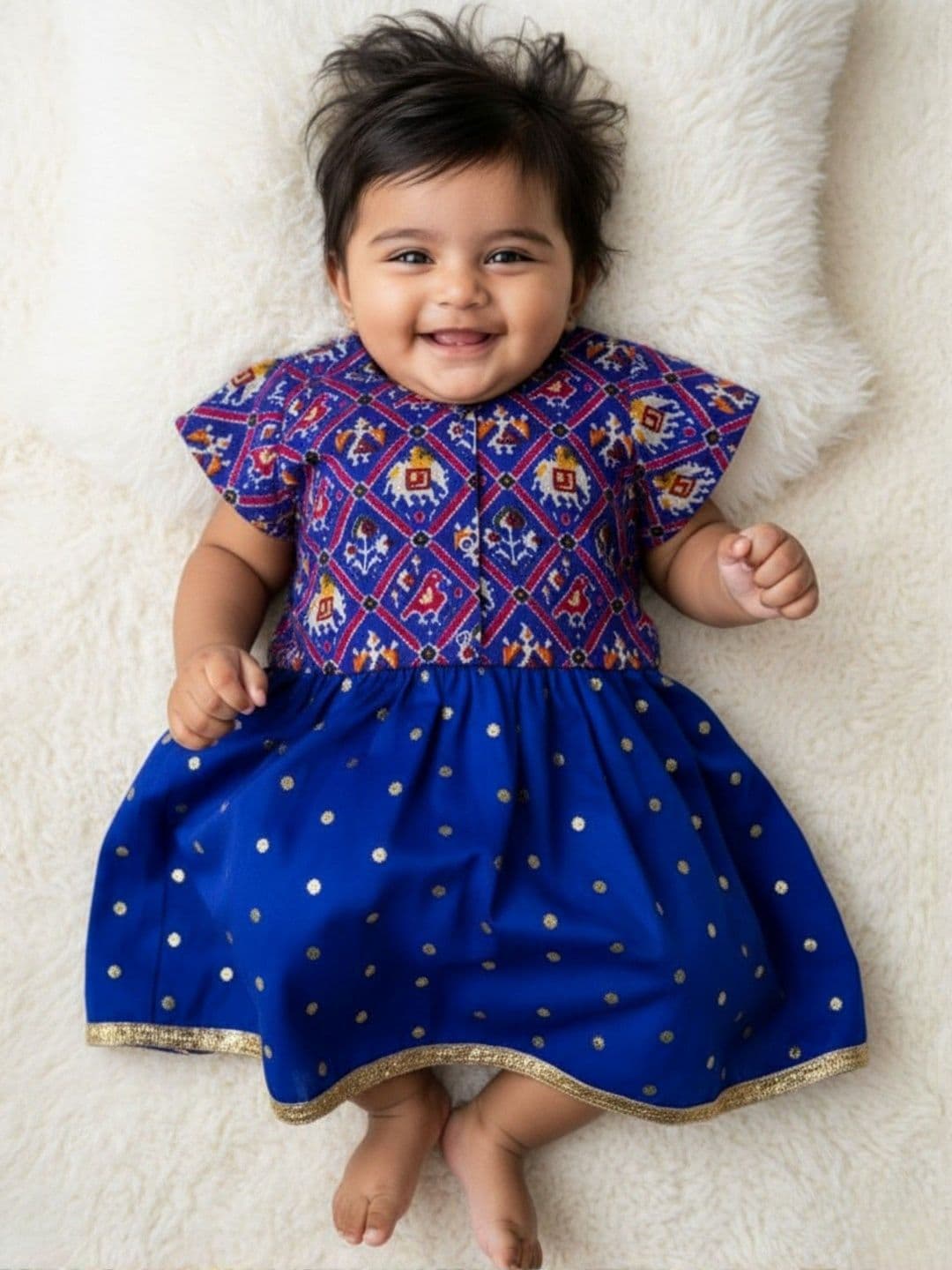 Sangria Baby Girl Blue Zari Lehenga and Patola Blouse Set - view 1