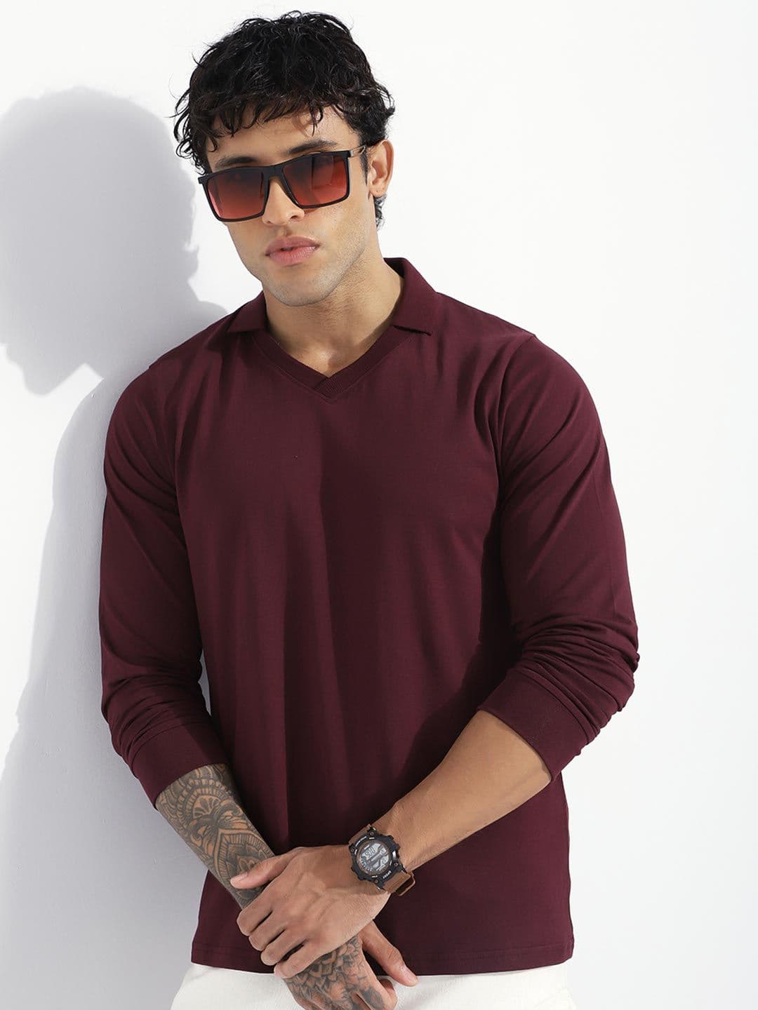 DILLINGER Men Regular Fit Long Sleeve Solid V-Neck Collar Tshirt - view 1