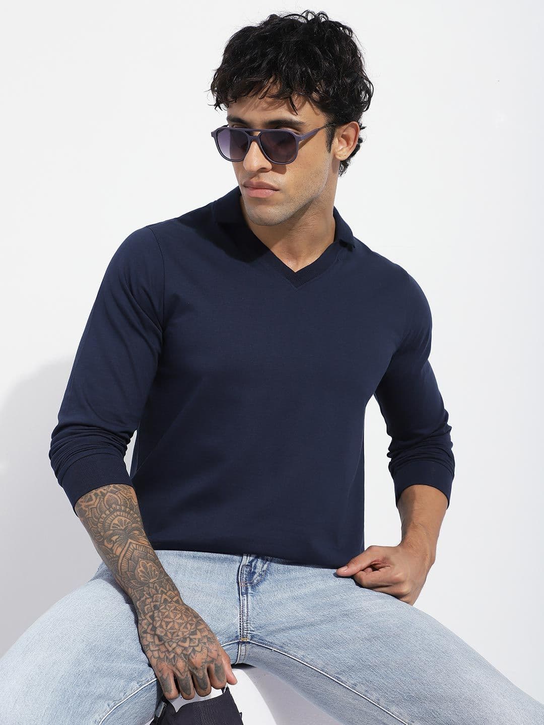 DILLINGER Men Regular Fit Long Sleeve Solid V-Neck Collar Tshirt - view 1