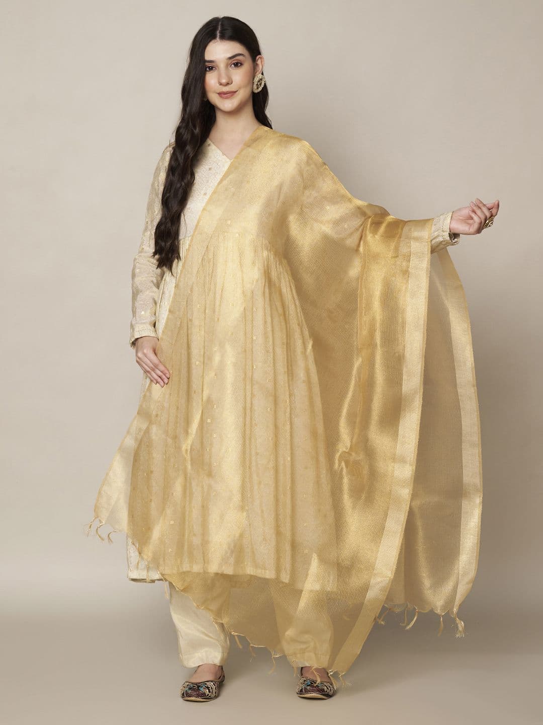MUFFLY Striped Cotton Silk Dupatta - view 1