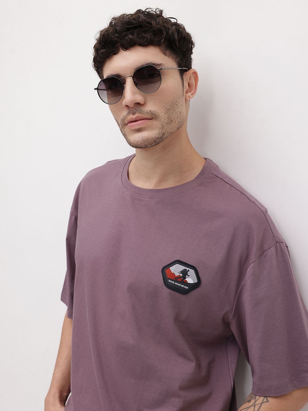 The Roadster Life Co. Embroidered Drop-Shoulder Sleeves Pure Cotton Oversized T-shirt - view 1