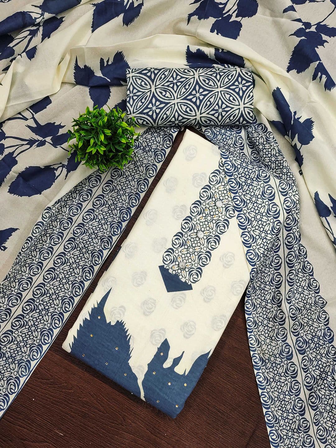 SHADOW & SAINING Floral Printed Beads & Stones Unstitched Dress Material - view 1