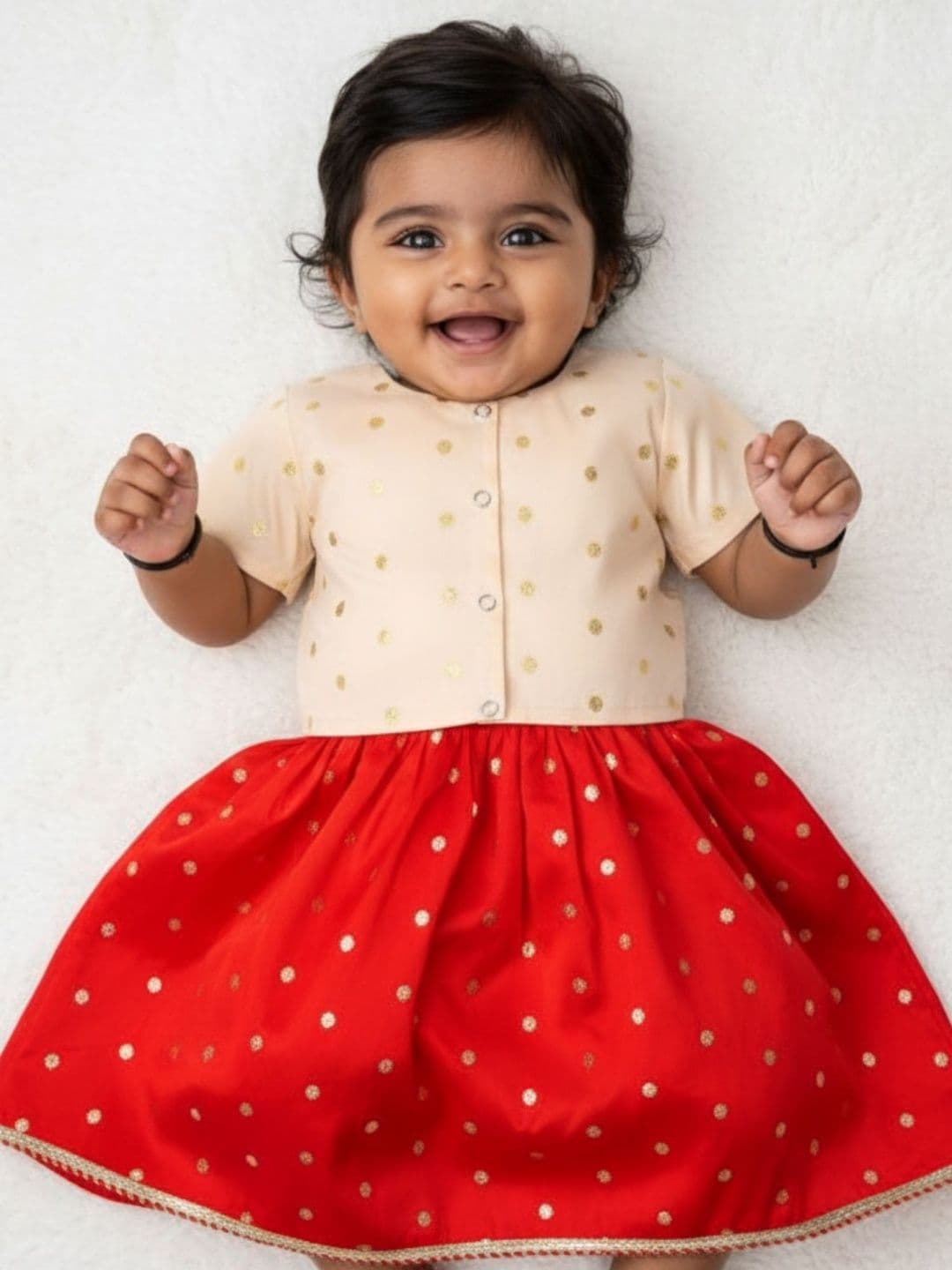Sangria Girls Red Zari Lehenga and Off White Blouse Set - view 1