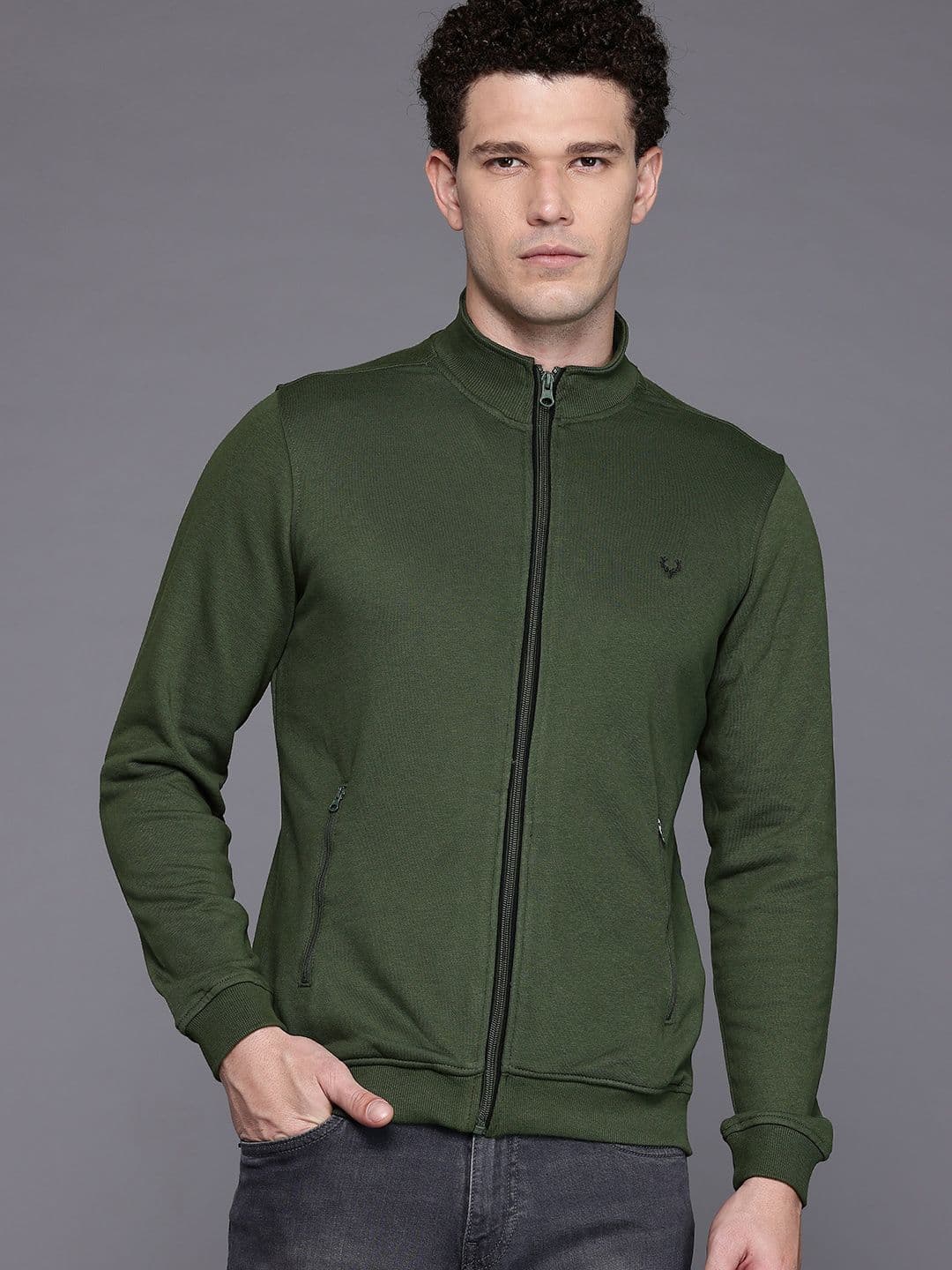 Allen Solly Mock Collar Zip-Up Sweatshirt With Inner Fleece - view 1
