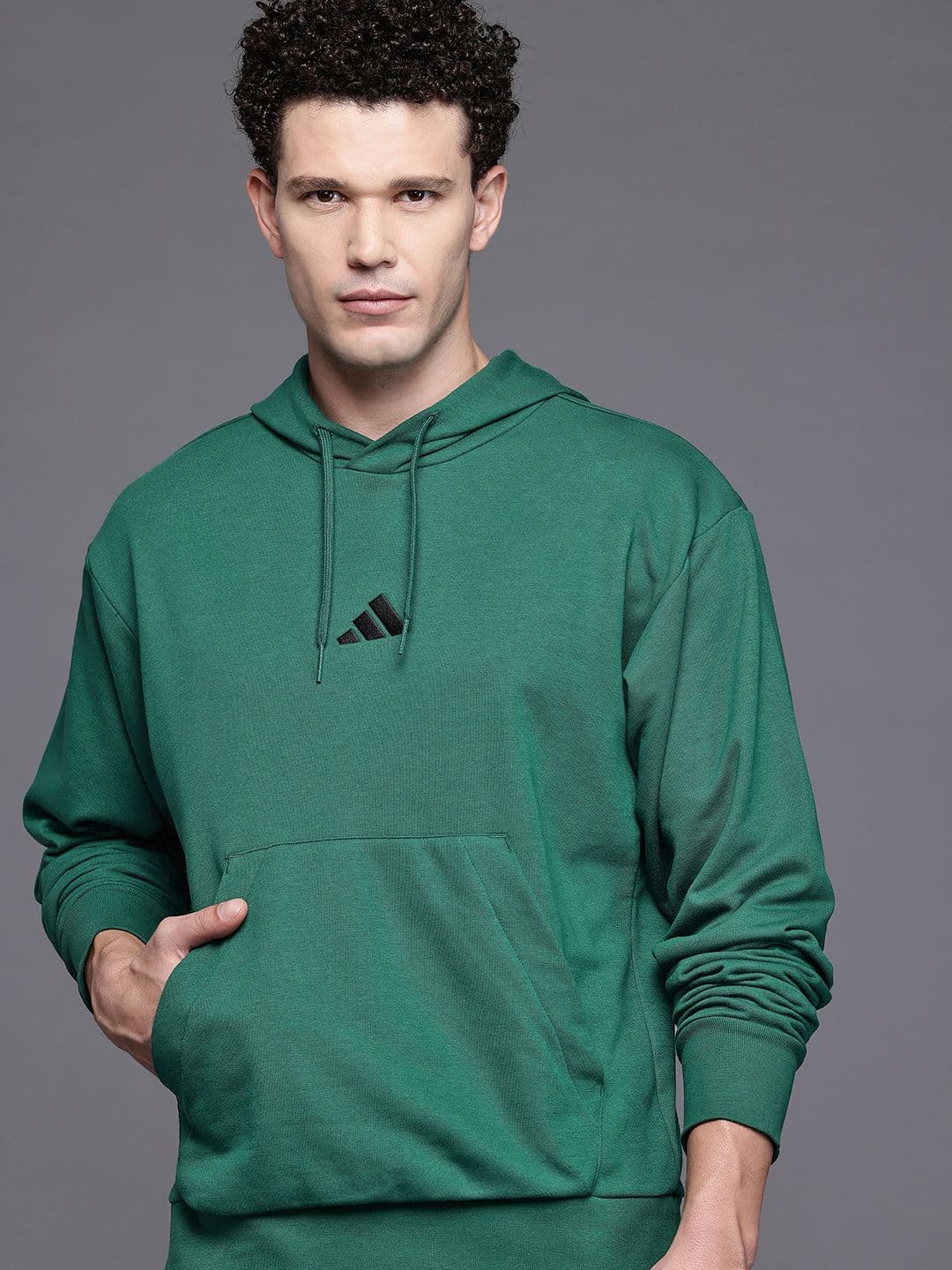 ADIDAS Brand Logo detail Drop Shoulder Kangaroo Pockets Hooded Relaxed Fit Pullover - view 1