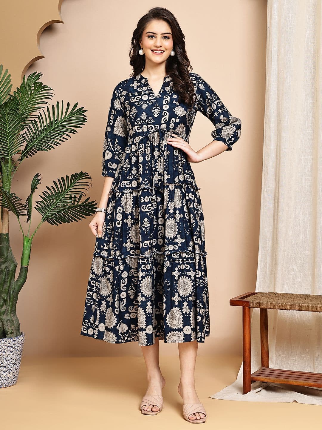 Claura Women Printed Fit and Flare Midi Dress - view 1