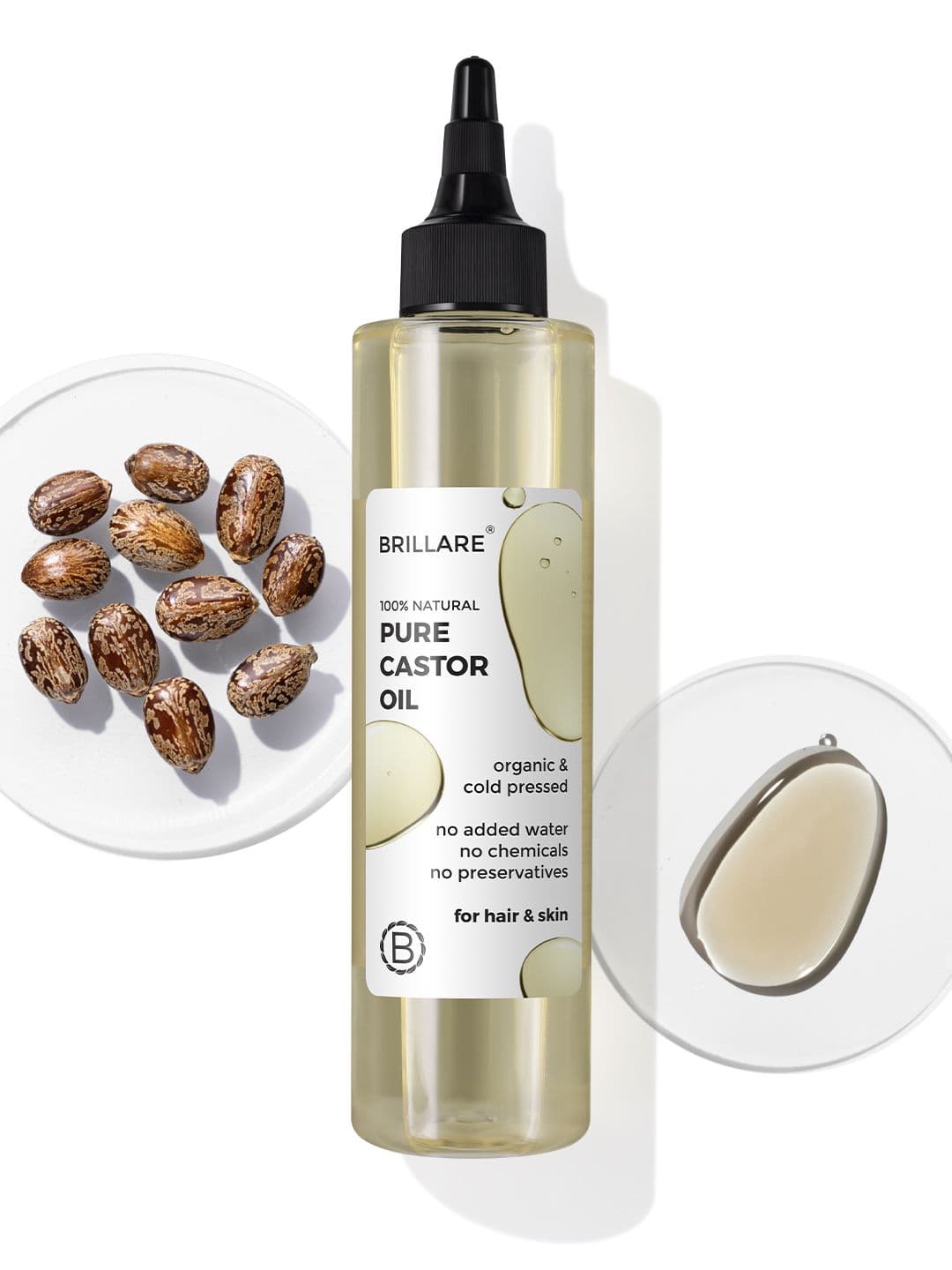 BRILLARE 100% Pure Cold-Pressed Castor Oil for Hair & Skin 200ml - view 1