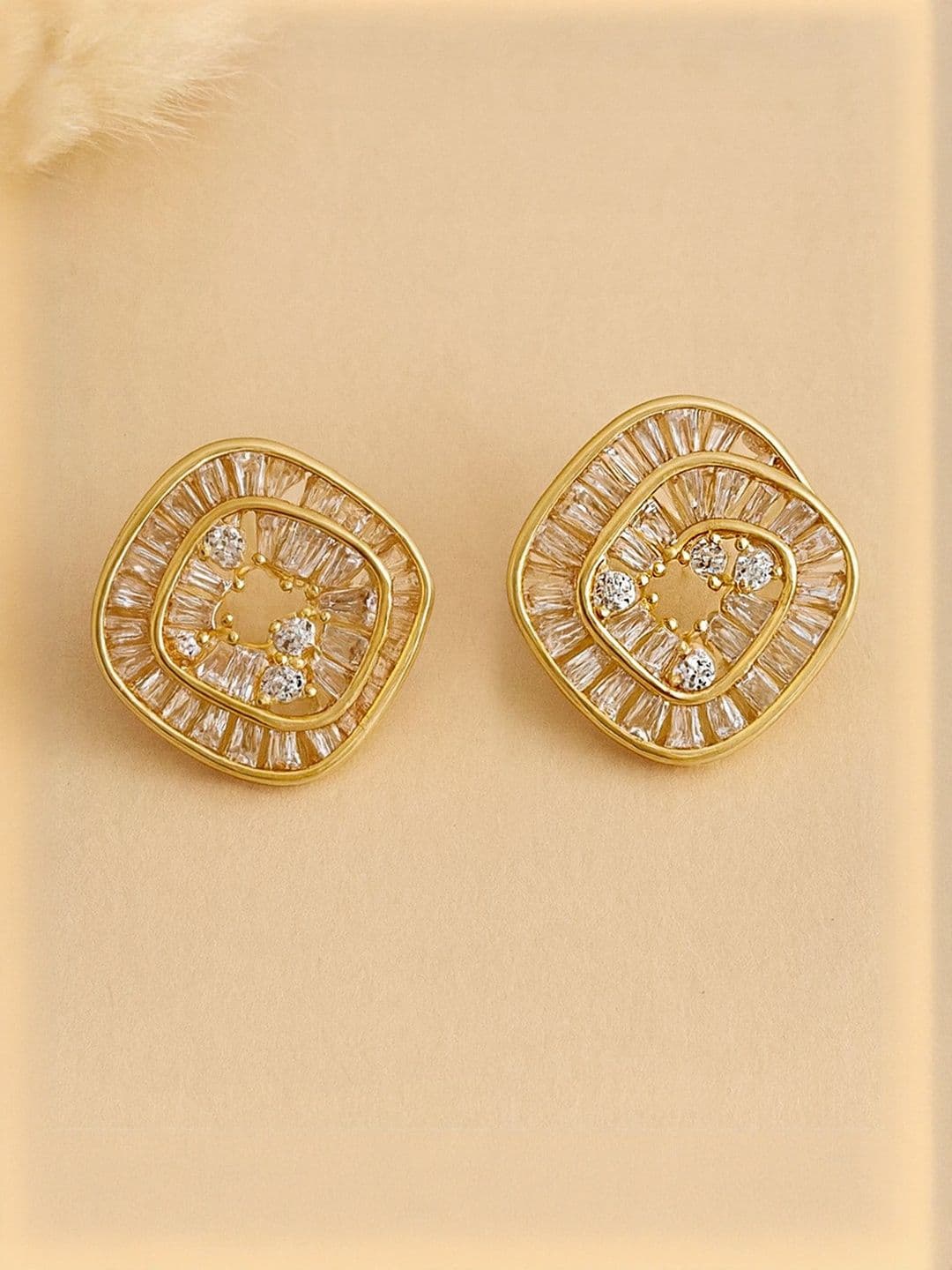 Bohey by KARATCART Gold-Plated American Diamond Studded Square Studs - view 1