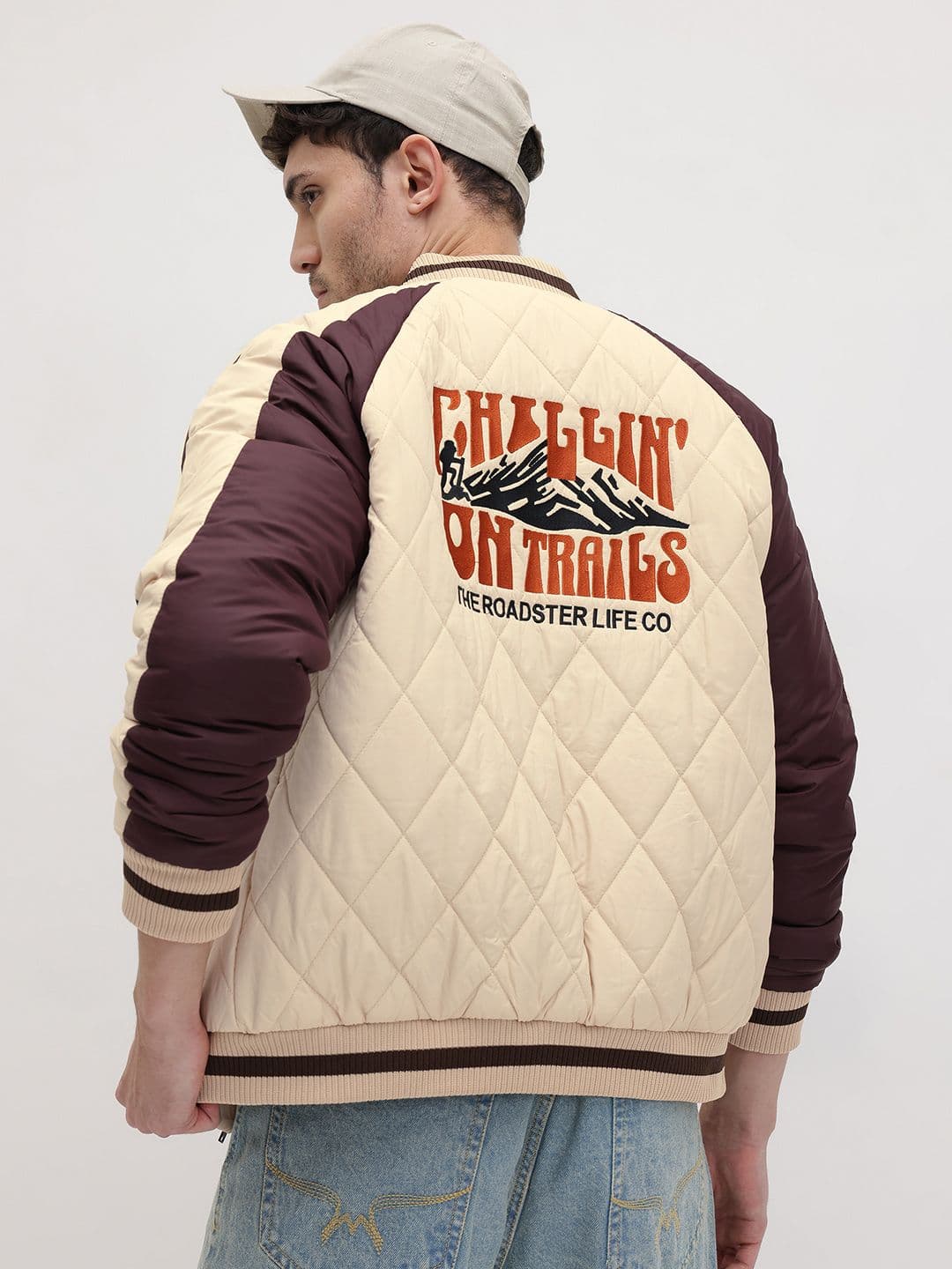 Roadster Typography Print Colorblocked Sleeves Padded Jacket - view 1