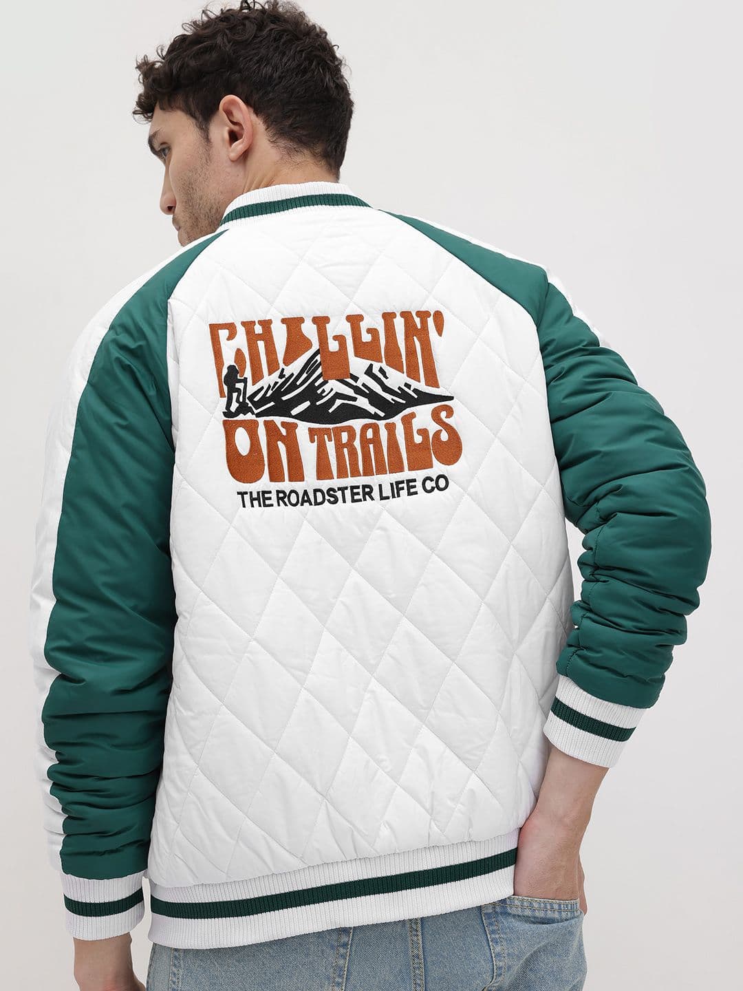 Roadster Typography Print Colorblocked Sleeves Padded Jacket - view 1