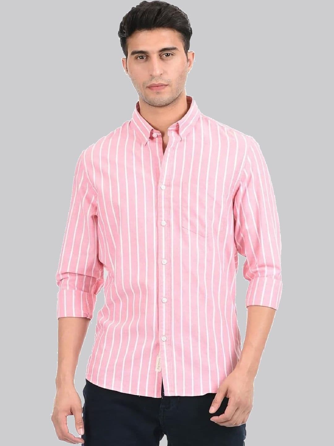 Eleni Trendz Men Pink Striped Cotton Regular Fit Casual Shirt - view 1