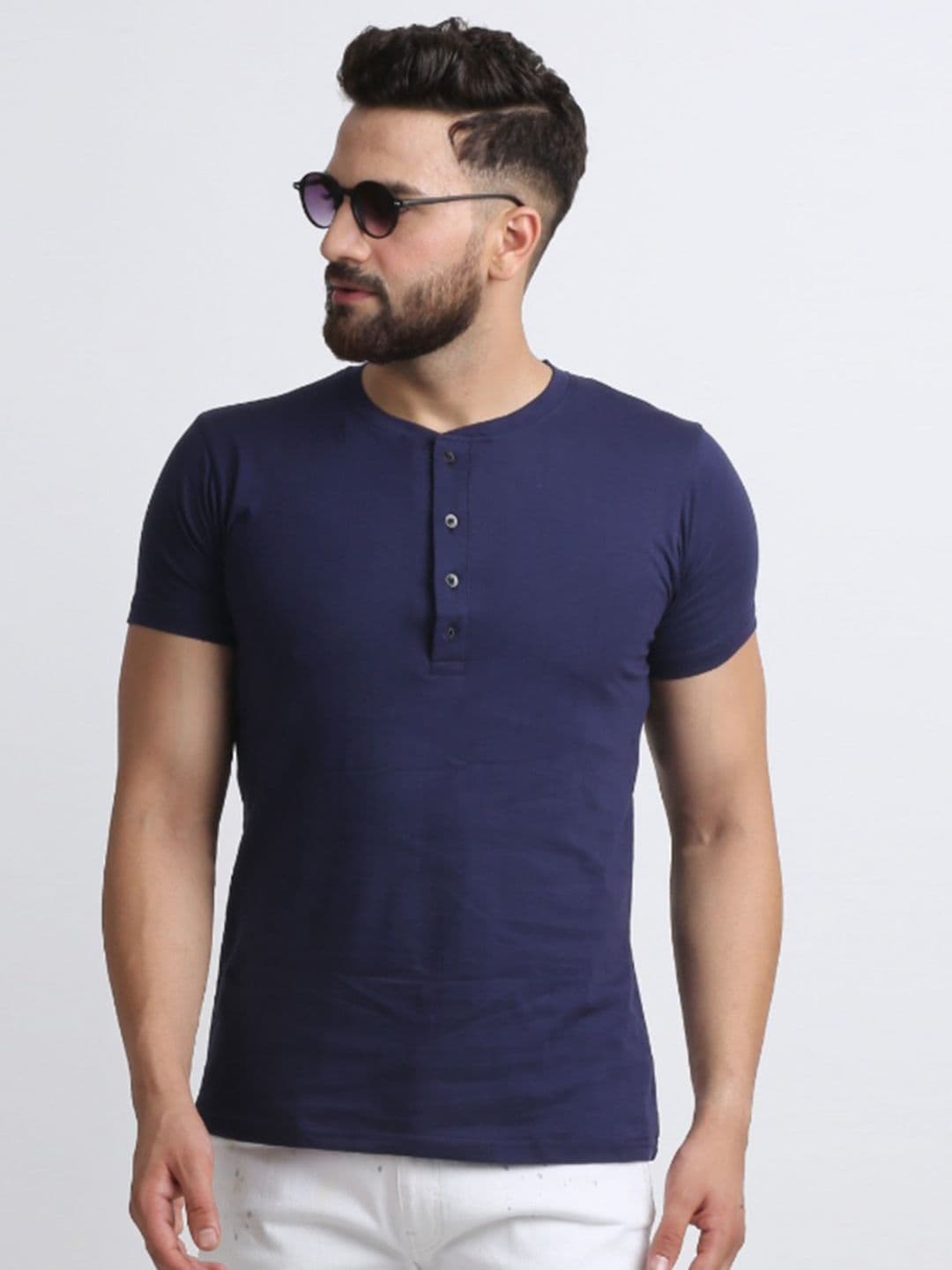 Leotude Men Solid Henley Neck Cotton T-shirt - view 1