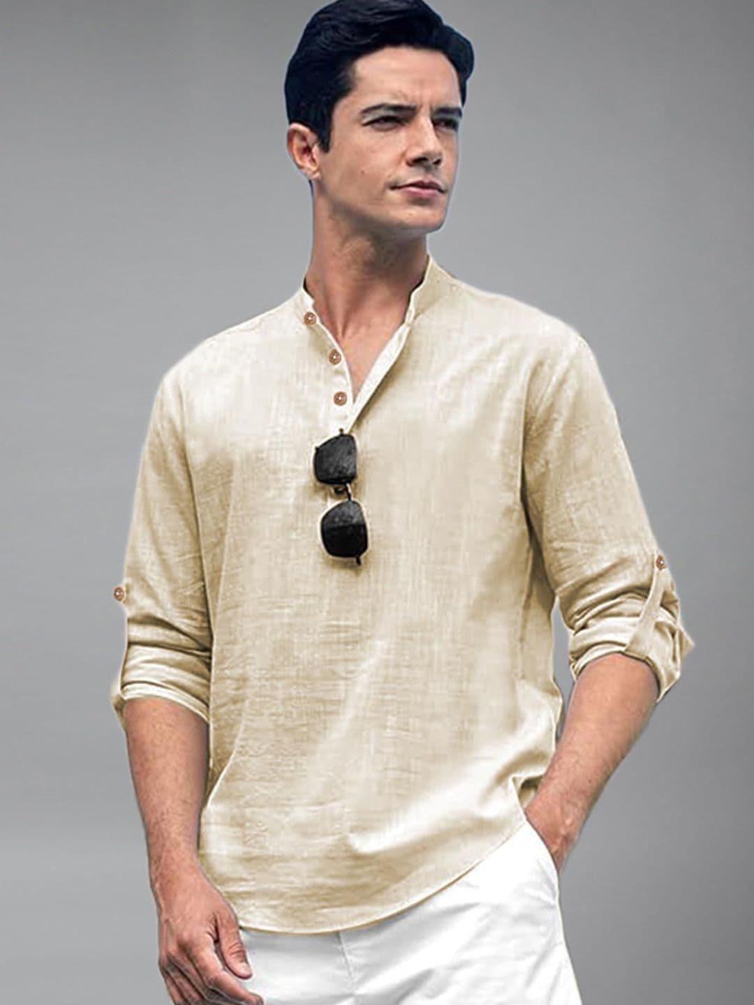 Vida Loca Men Slim Fit Band Collar Kurta - view 1
