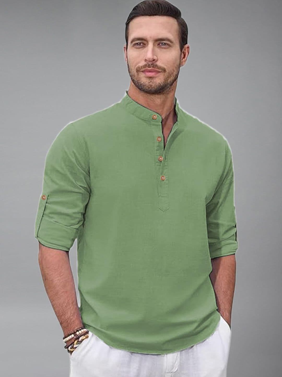 Vida Loca Men Band Collar Cotton Kurta - view 1
