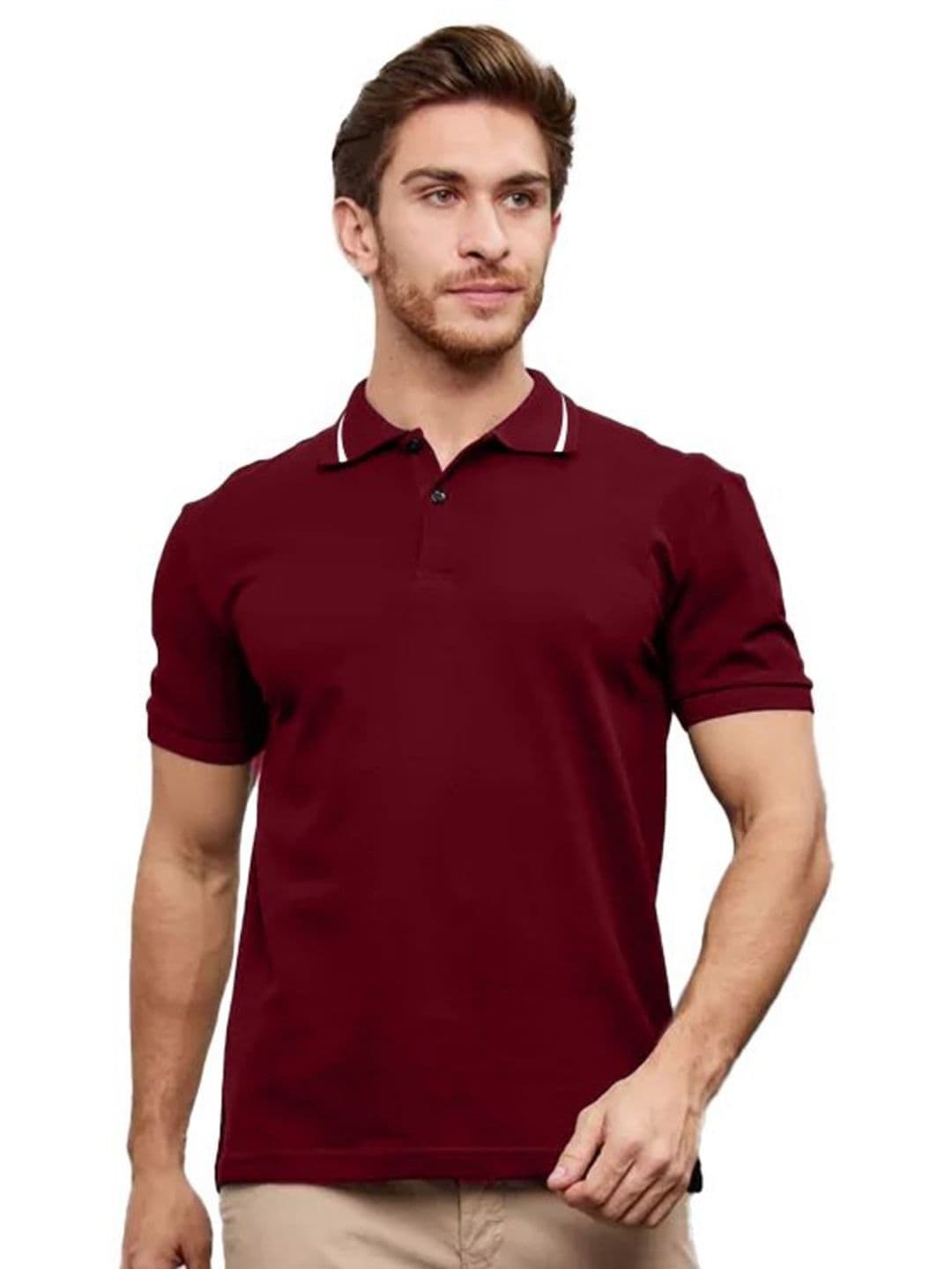 Leotude Men Solid Polo Collar Cotton T-shirt - view 1