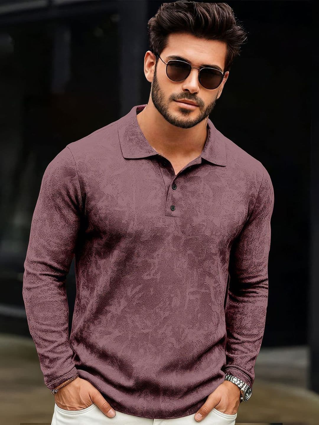 Force Men Self Design Long Sleeves Polo Collar T-shirt - view 1