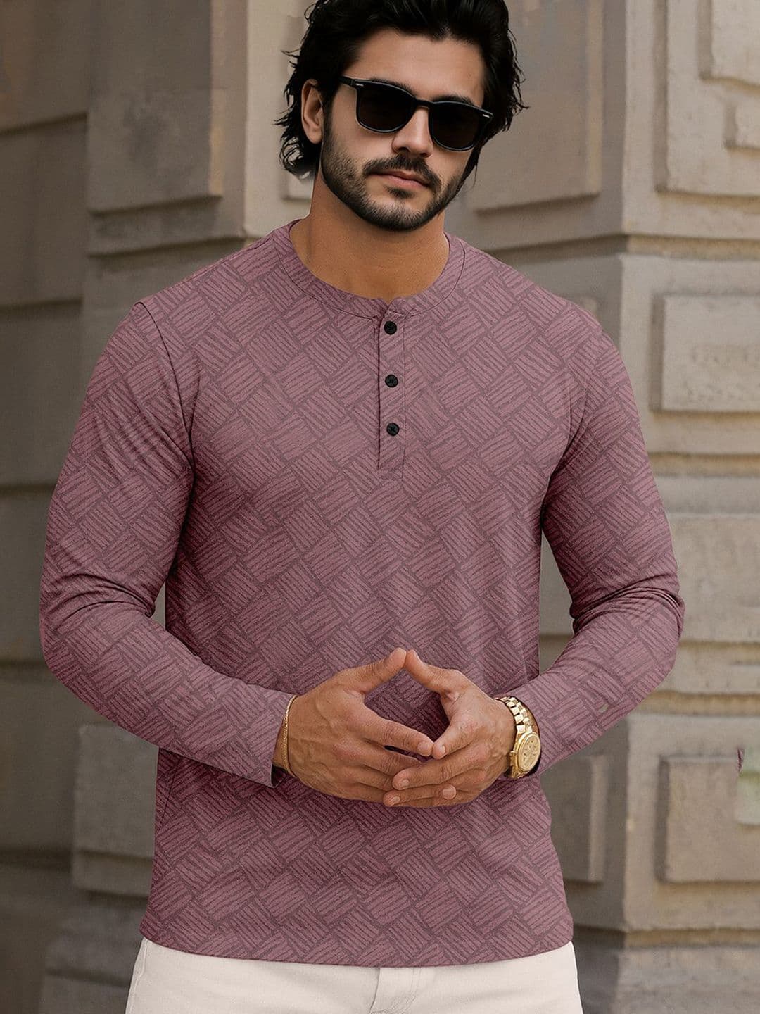 Force Men Henley Neck Printed Self Design T-shirt - view 1