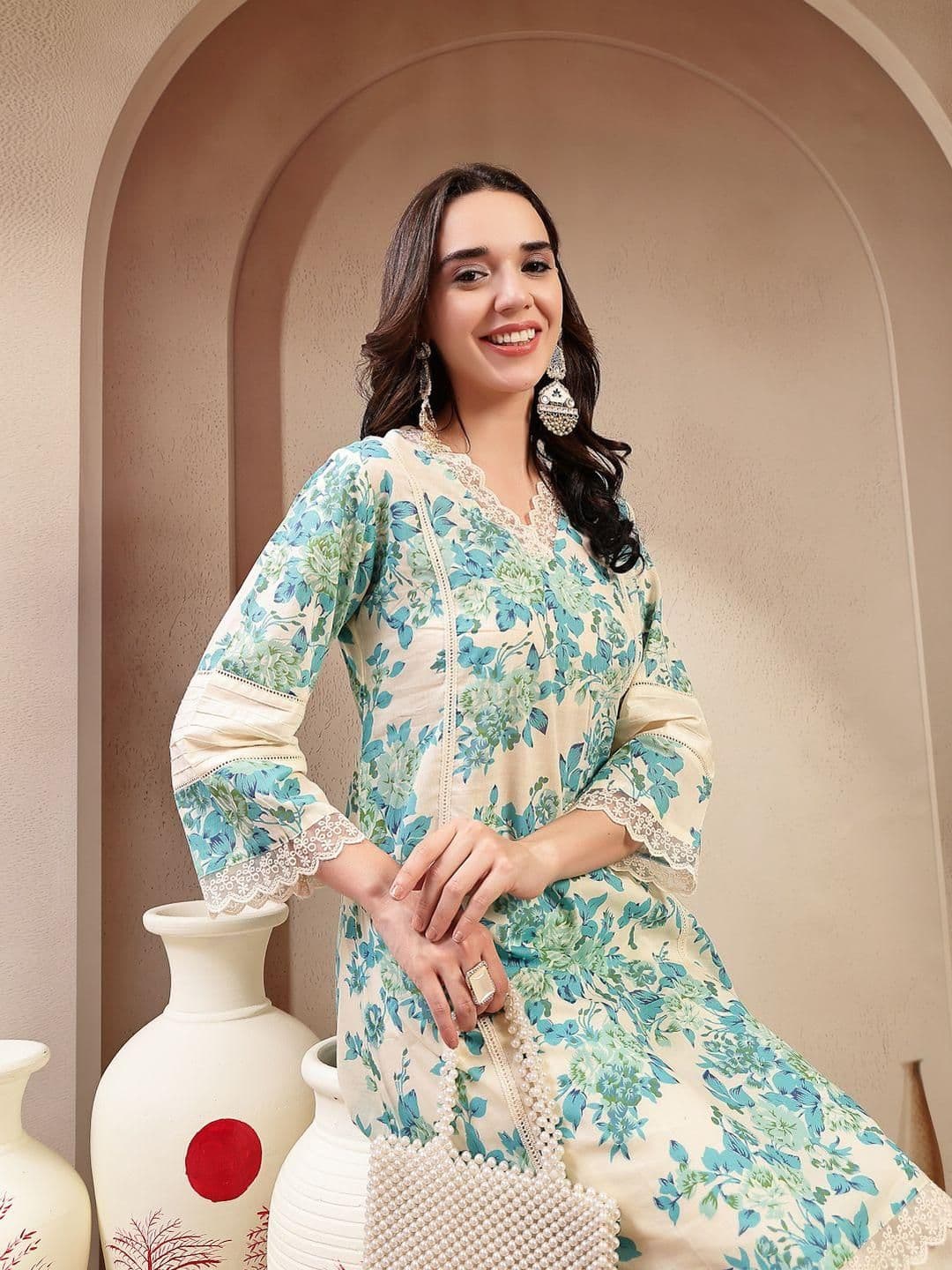 Stylum Women Printed V-Neck Cotton Tunic and Trousers Co-Ords - view 1