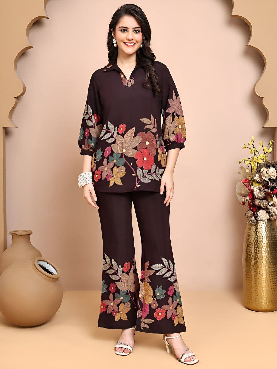 Claura Floral Printed Shirt & Trousers - view 1