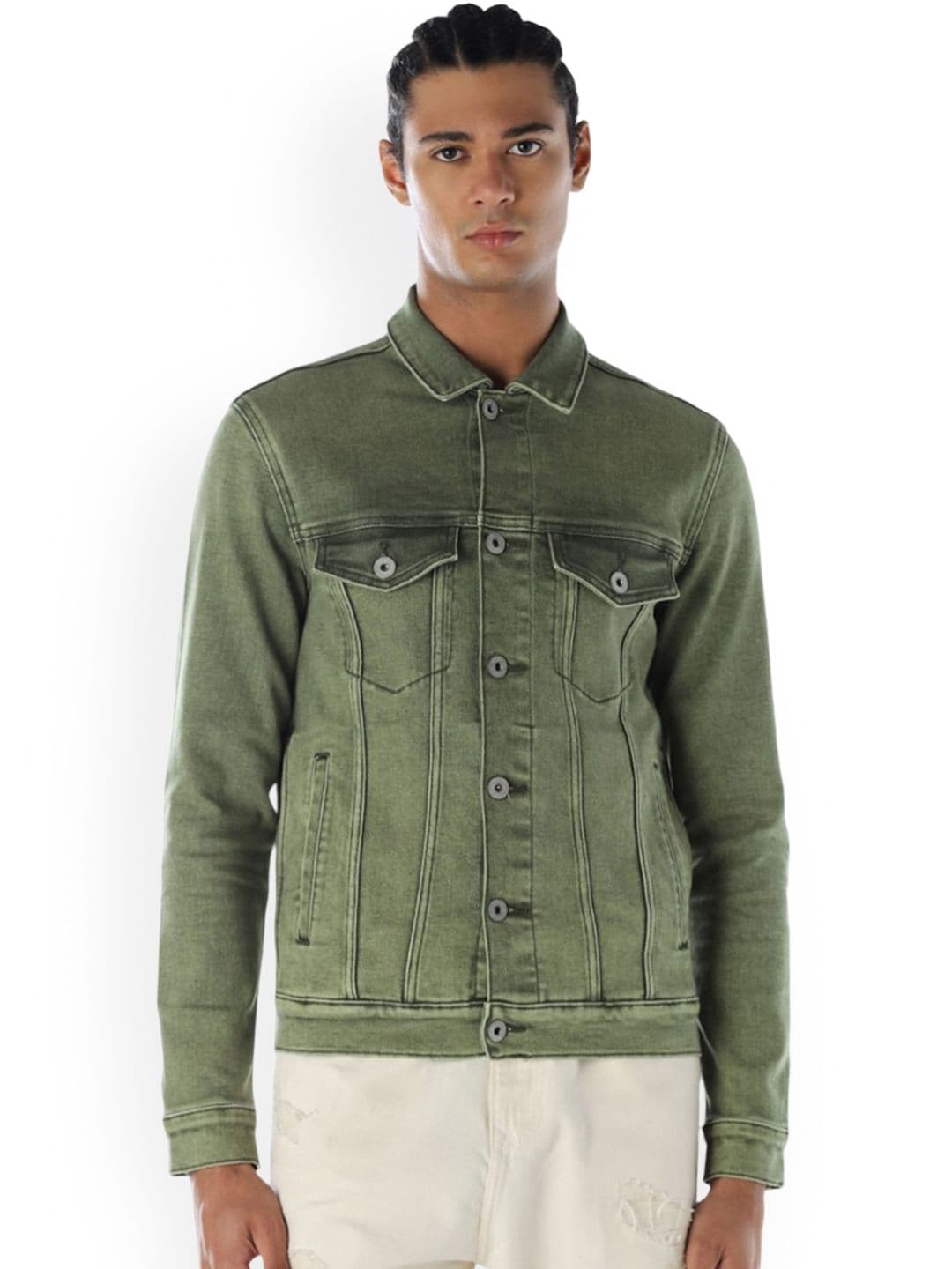 Jack & Jones Men Solid Spread Collar Denim Jacket - view 1