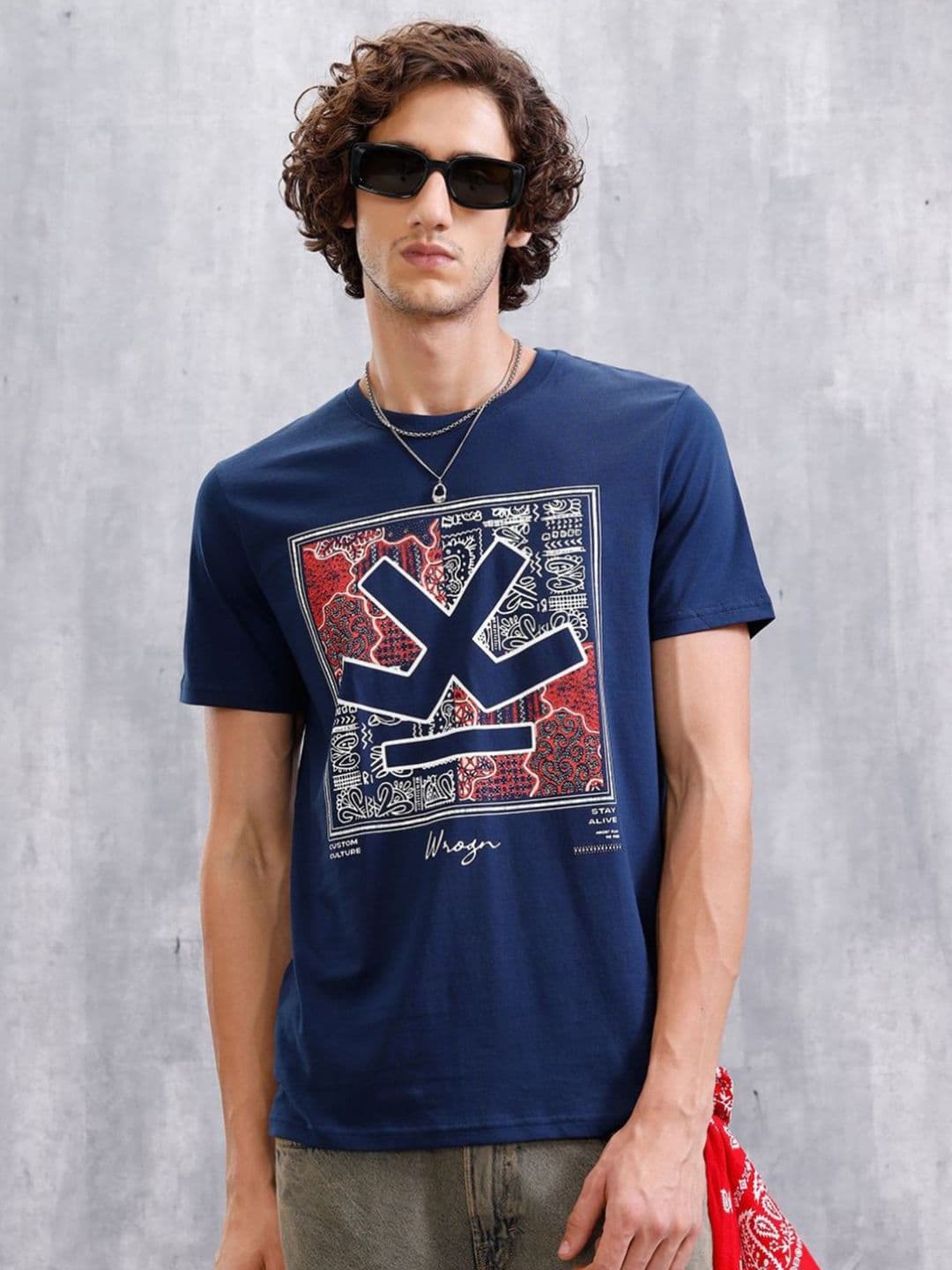 WROGN Graphic Printed Pure Cotton Pockets Slim Fit T-shirt - view 1