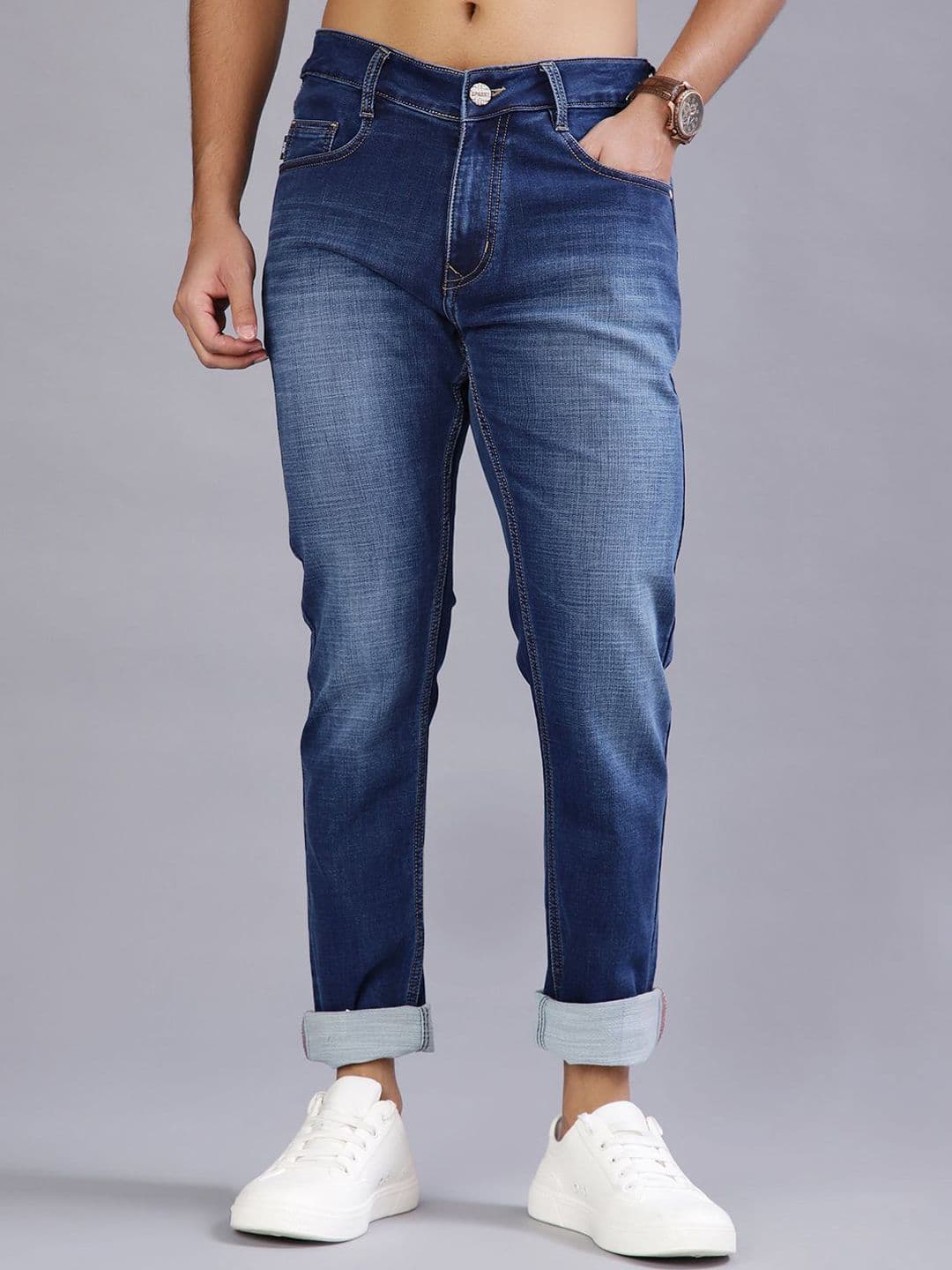 V-Mart Men Skinny Fit Mid-Rise Low Distress Light Fade Jeans - view 1