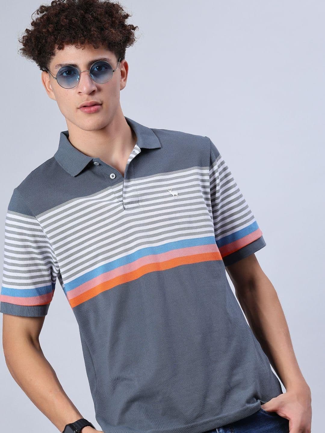 V-Mart Men Striped Polo Collar T-shirt - view 1