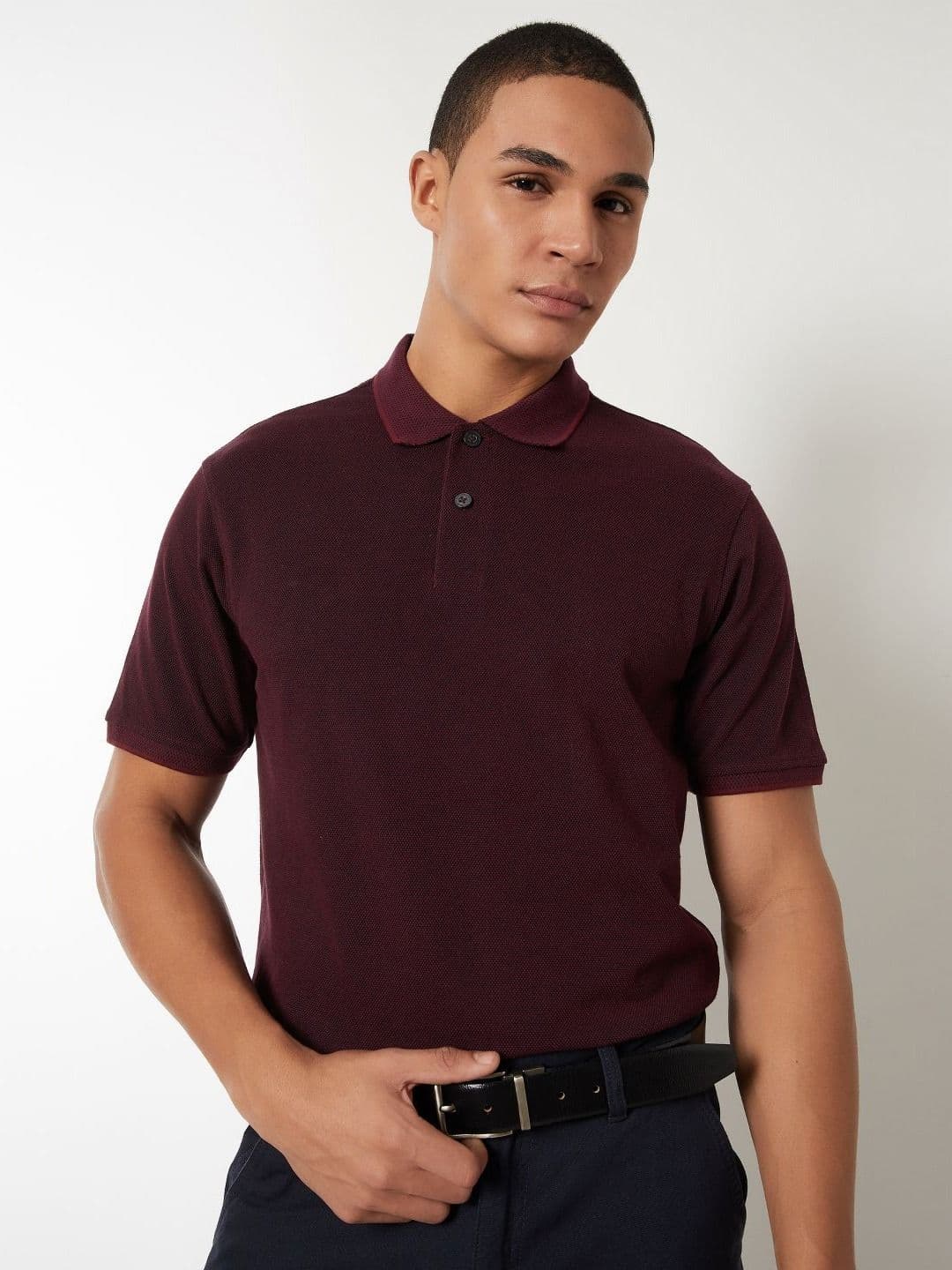 max Men Solid Polo Collar T-shirt - view 1