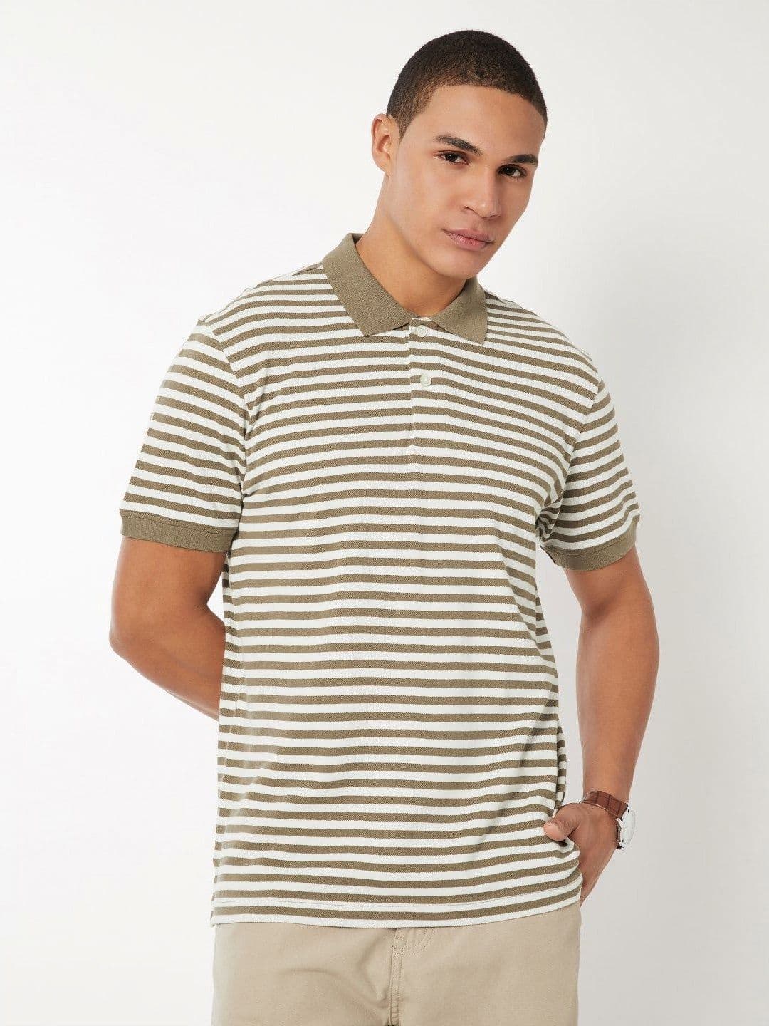 max Men Striped Polo Collar Pure Cotton T-shirt - view 1