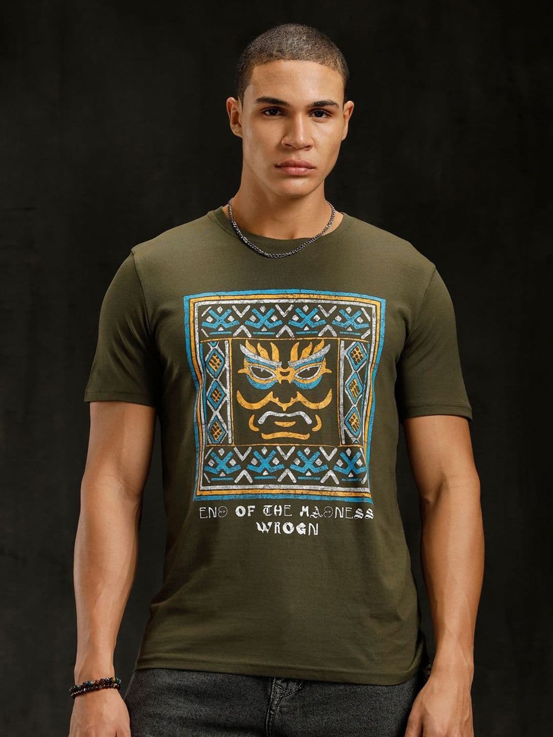 WROGN Men Graphic Printed Round Neck Pure Cotton T-shirt - view 1