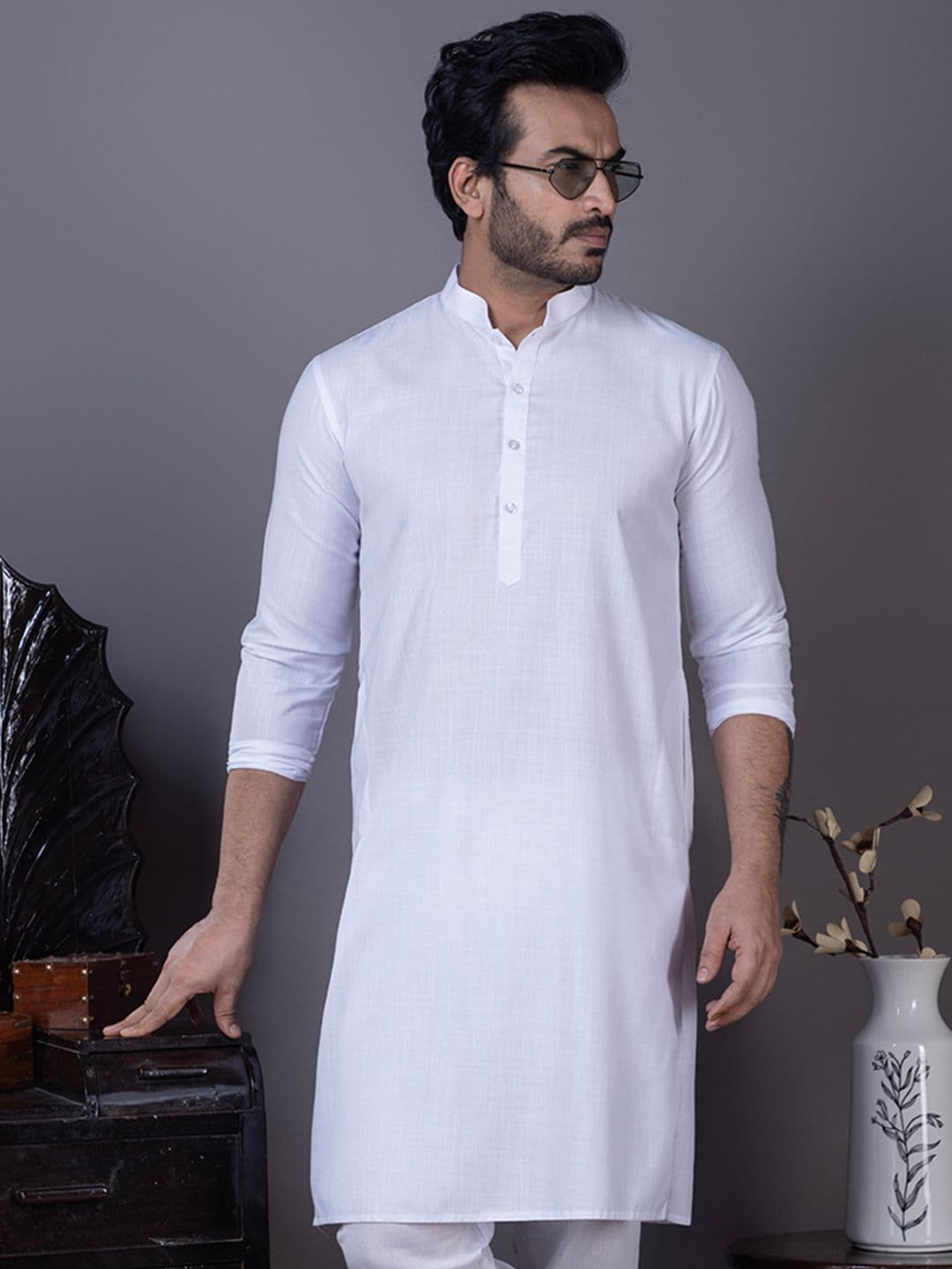 DEVOILER Mandarin Collar Straight Kurta - view 1
