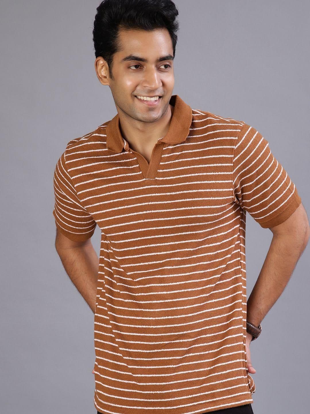 V-Mart Men Striped Polo Collar Cotton T-shirt - view 1