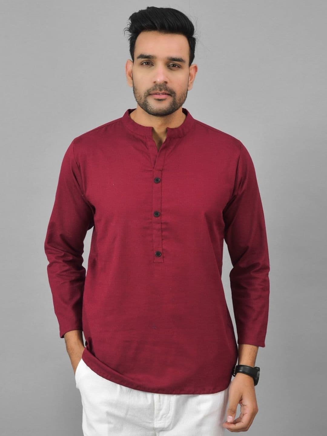 Anouk Rustic Men Mandarin Collar Straight Cotton Short Kurta - view 1