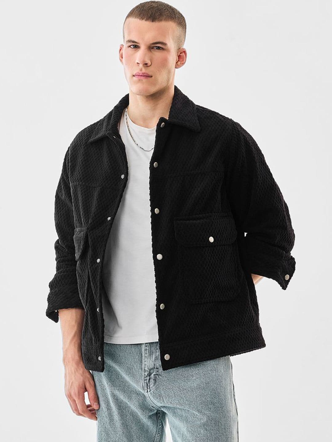 Snitch Men Spread Collar Self Design Tailored Jacket - view 1