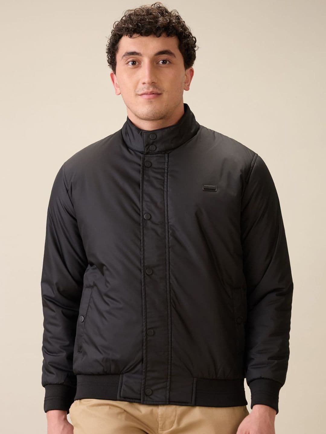 ColorPlus Men Mock Collar Solid Casual Bomber Jacket - view 1