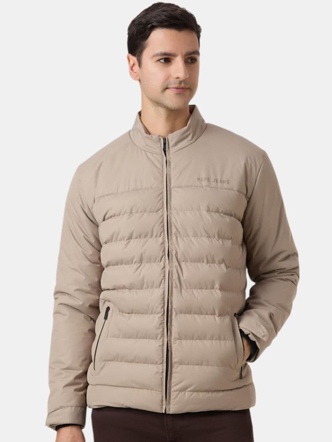 Pepe Jeans Men Mock Collar Solid Casual Puffer Jacket - view 1