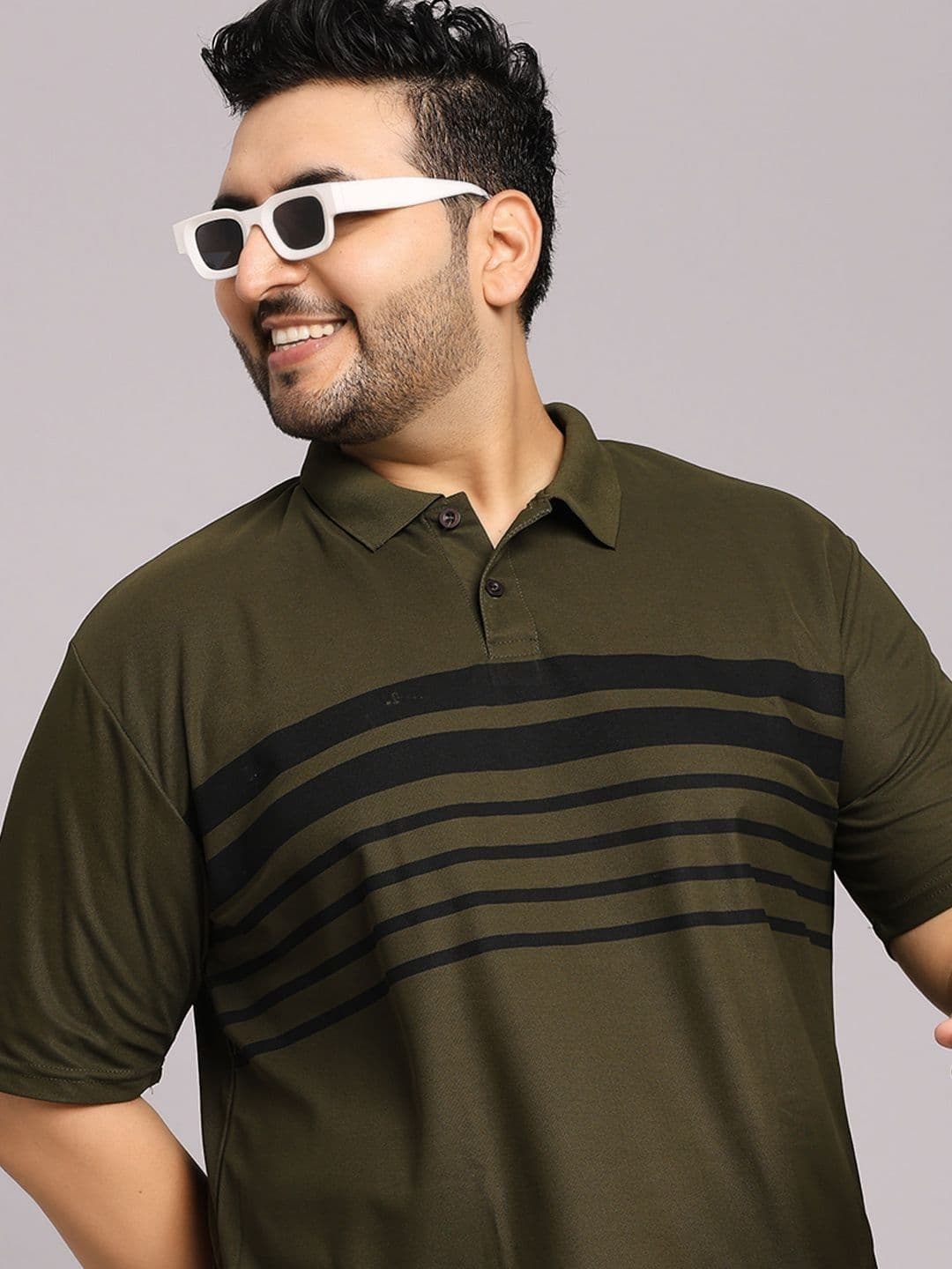 TIMBER HITCH Men Plus Size Striped Polo Collar T-shirt - view 1