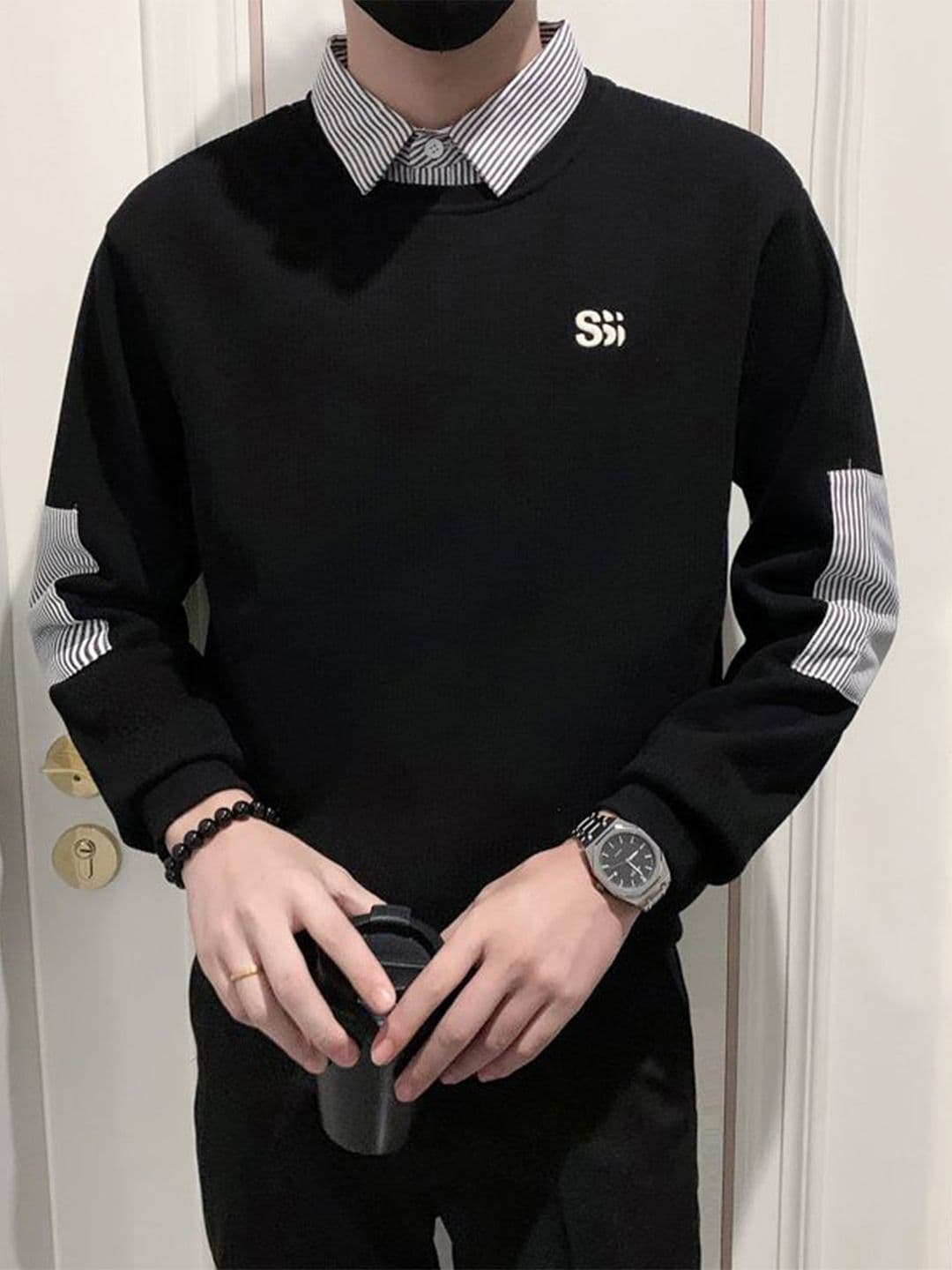 StyleCast x Revolte Men Colourblocked Round Neck Pullover Sweatshirt - view 1