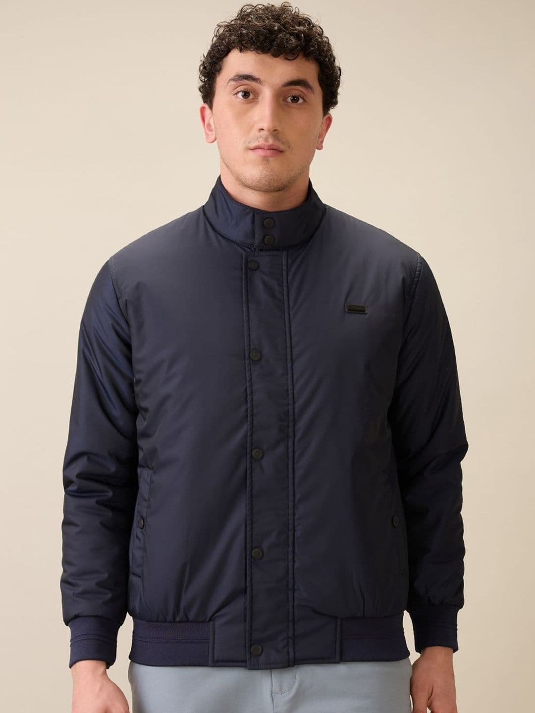 ColorPlus Men Mock Collar Solid Casual Bomber Jacket - view 1