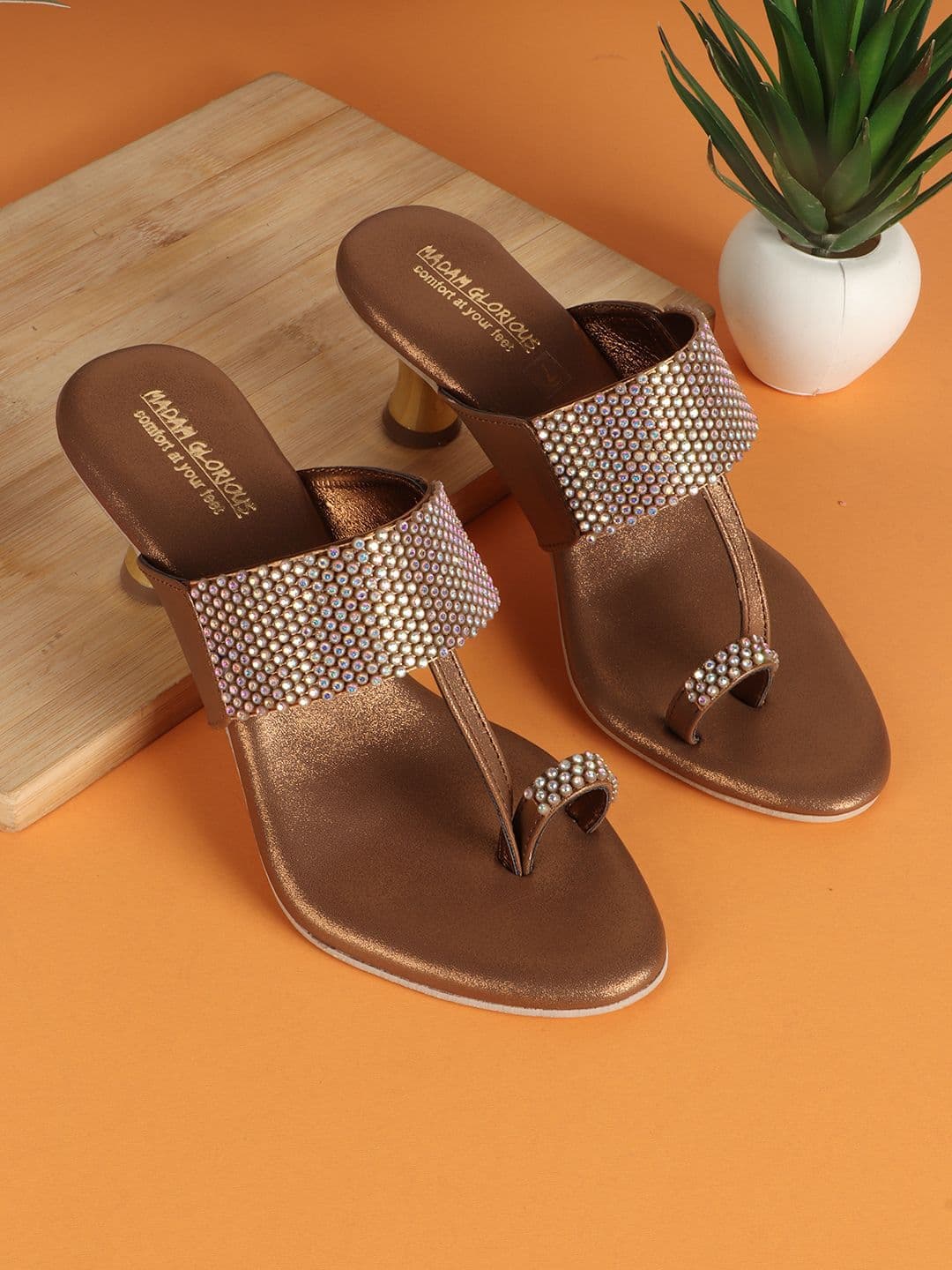 madam glorious Women Embellished One Toe Kitten Heel Sandals - view 1