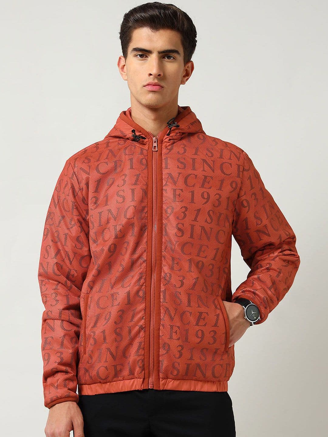 AD By Arvind Men Hooded Typography Casual Bomber Jacket - view 1